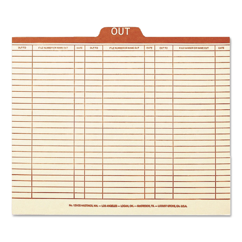 Manila Out Guides, Printed Form Style, 1/5-Cut Top Tab, Out, 8.5 x 11, Manila, 100/Box - 
