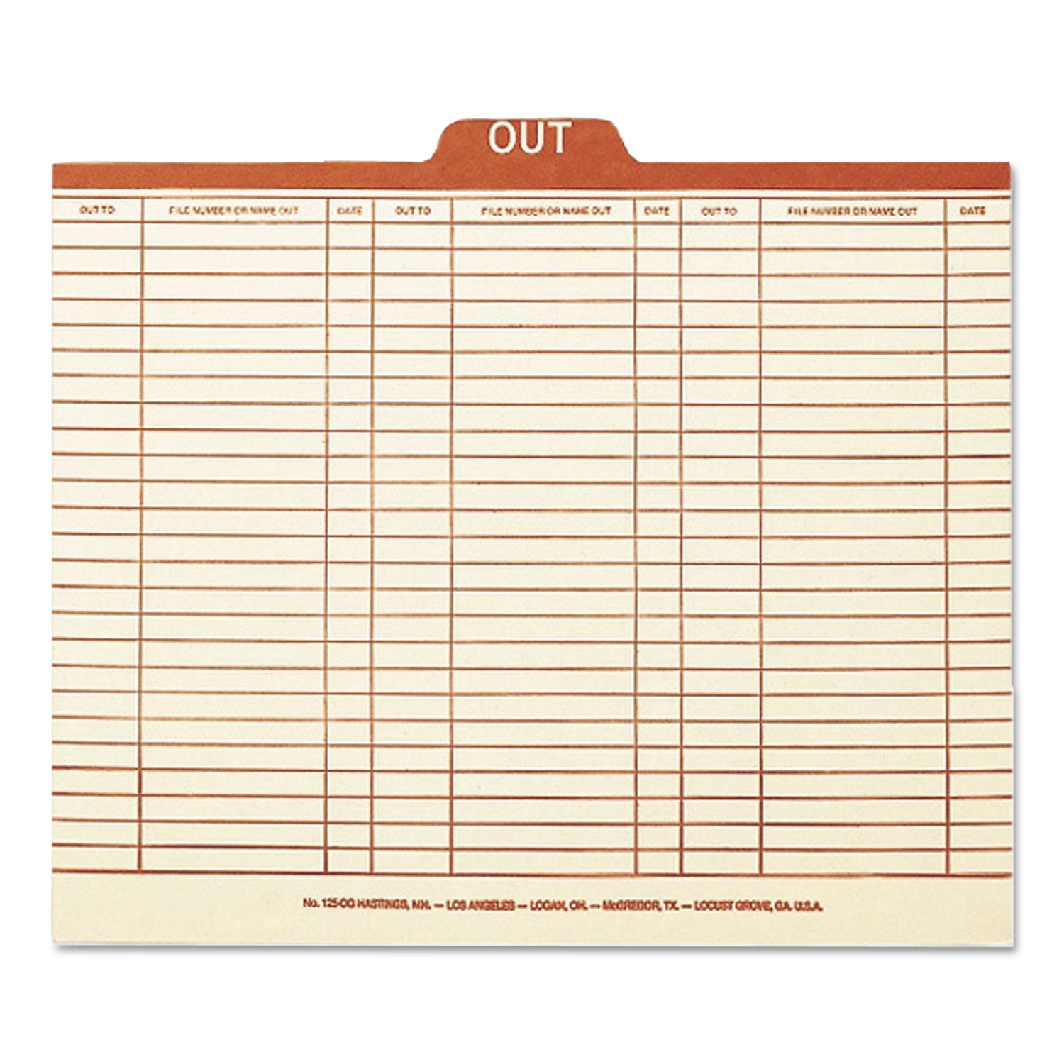 Manila Out Guides, Printed Form Style, 1/5-Cut Top Tab, Out, 8.5 x 11, Manila, 100/Box - 