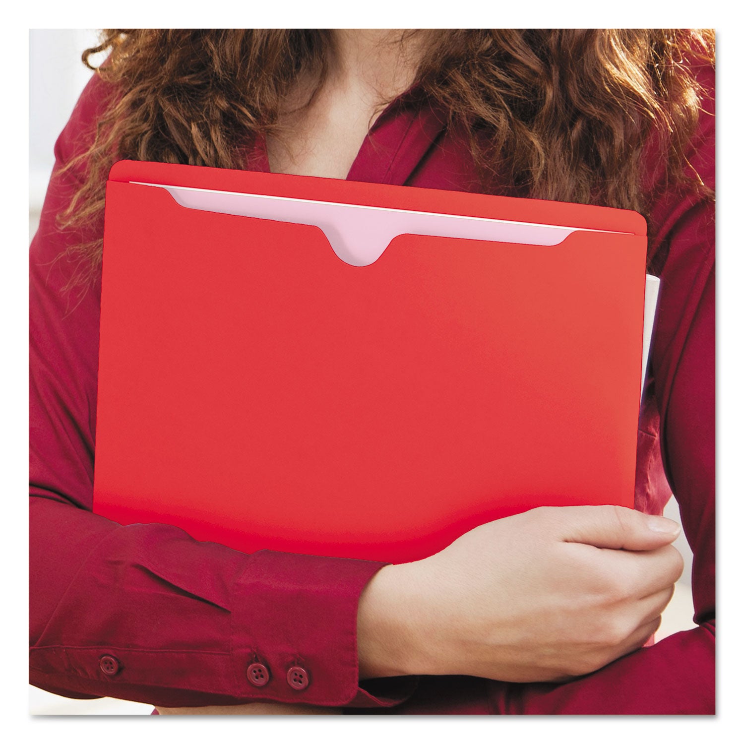 Colored File Jackets with Reinforced Double-Ply Tab, Straight Tab, Letter Size, Red, 100/Box - 