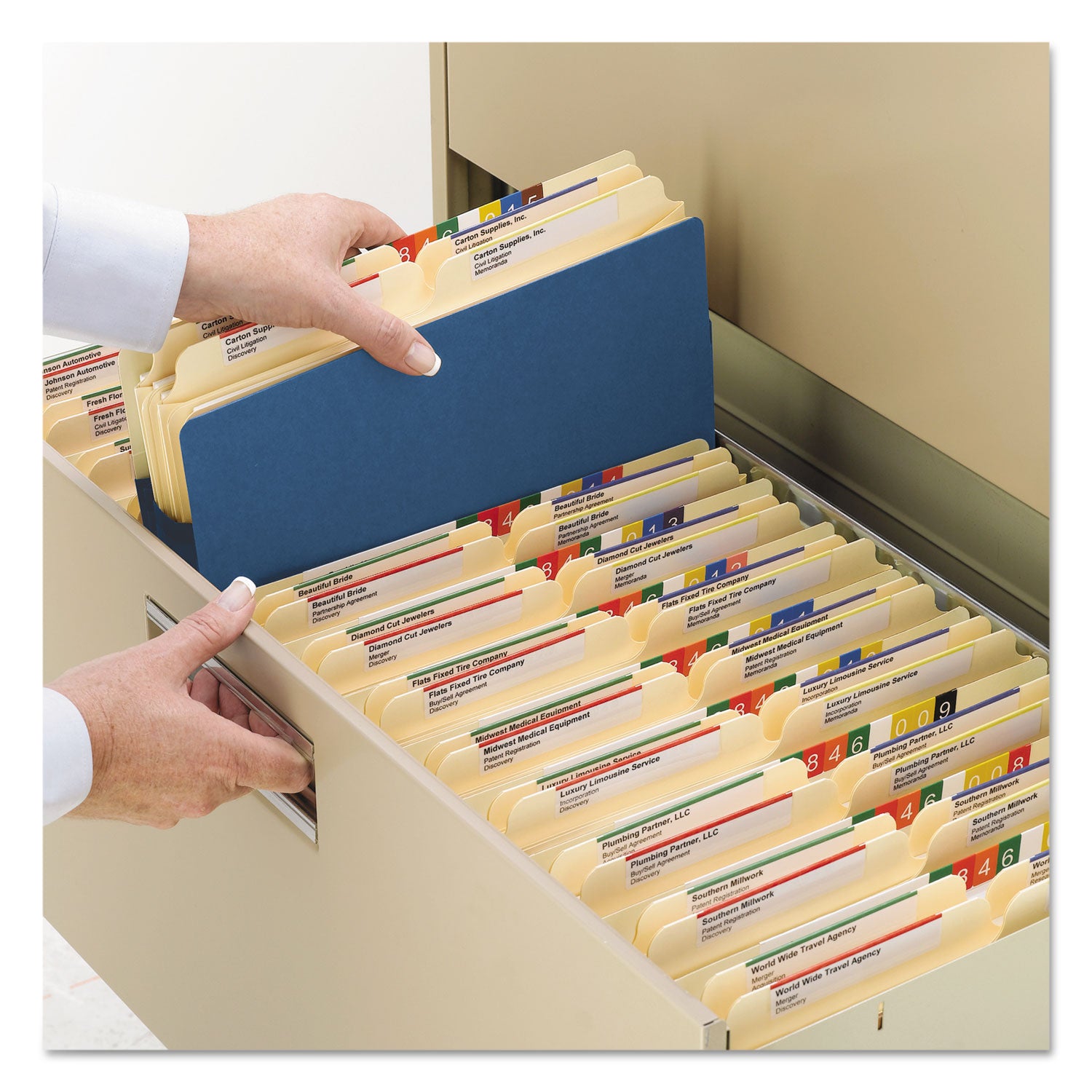 Colored File Pockets, 3.5" Expansion, Legal Size, Blue - 