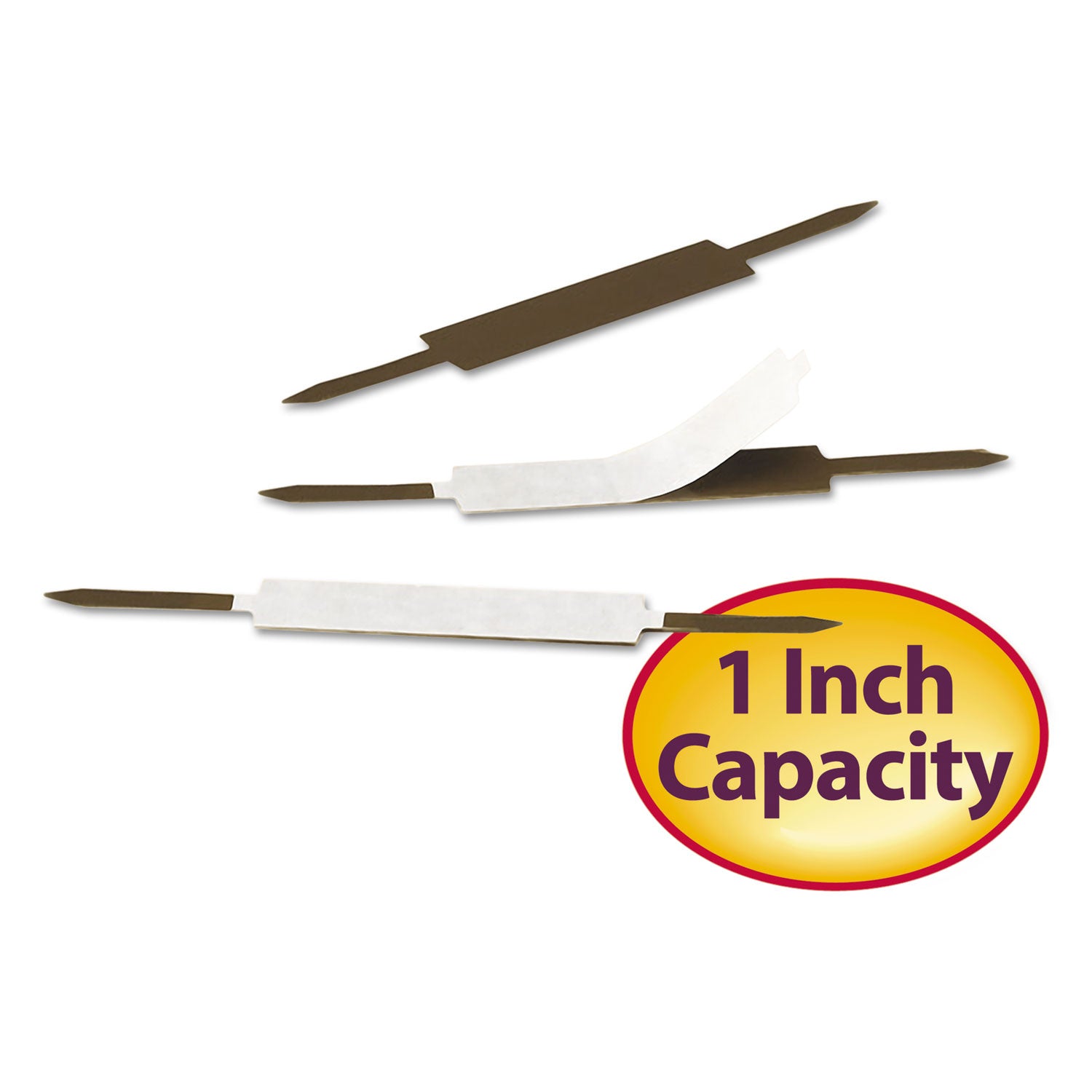 Standard Self-Adhesive Two-Prong Fastener Base and Compressor Sets, 1" Capacity, 2.75" Center to Center, Brown, 100/Box - 