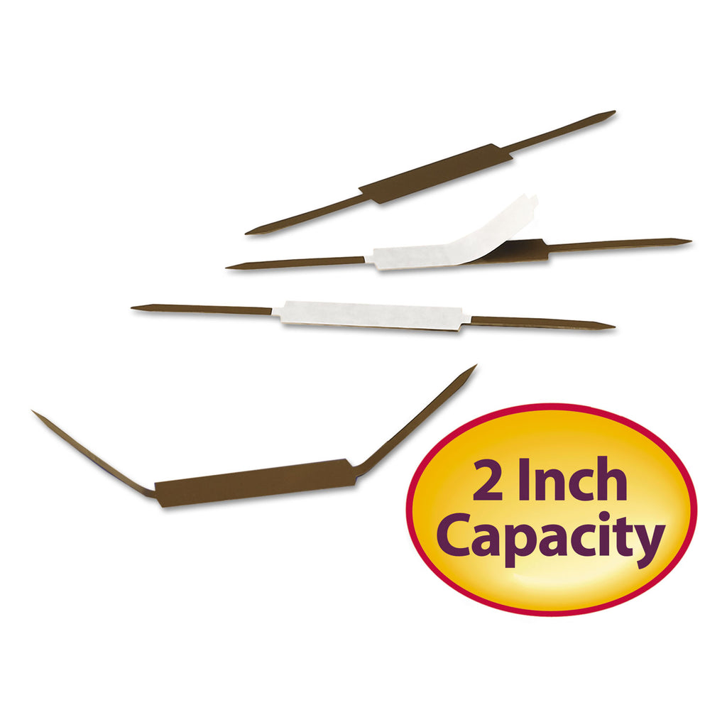Standard Self-Adhesive Two-Prong Fastener Base and Compressor Sets, 2" Capacity, 2.75" Center to Center, Brown, 100/Box - 