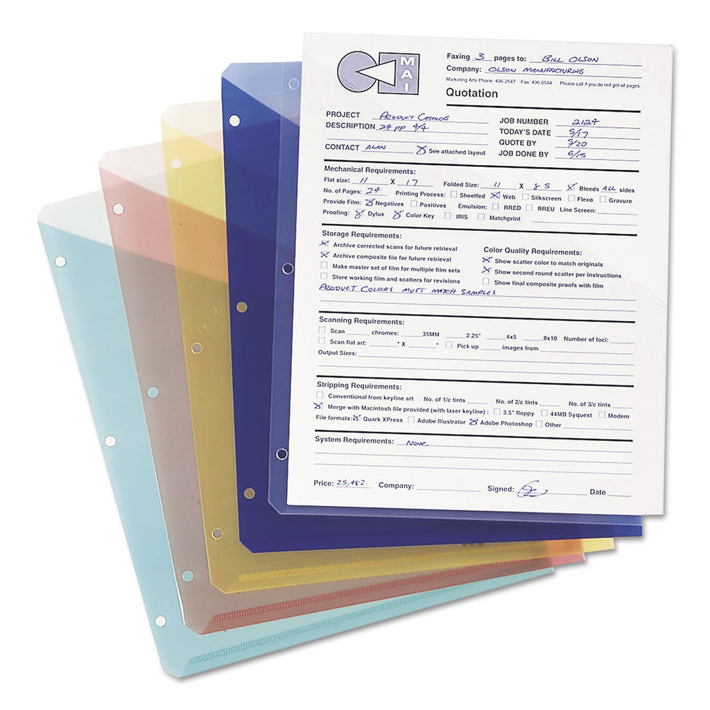Organized Up Poly Slash Jackets, 2-Sections, Letter Size, Assorted Colors, 5/Pack - 