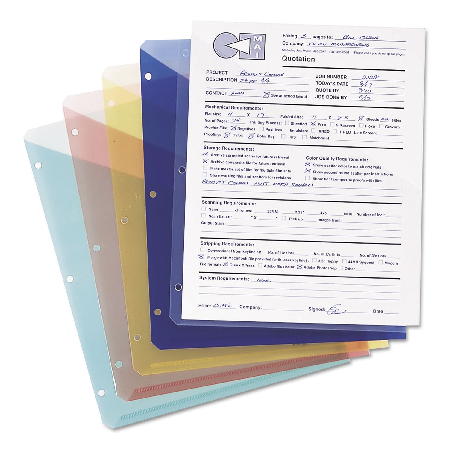 Organized Up Poly Slash Jackets, 2-Sections, Letter Size, Clear, 5/Pack - 