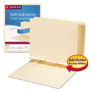 Self-Adhesive Folder Dividers for Top/End Tab Folders, Prepunched for Fasteners, 1 Fastener, Letter Size, Manila, 100/Box - 