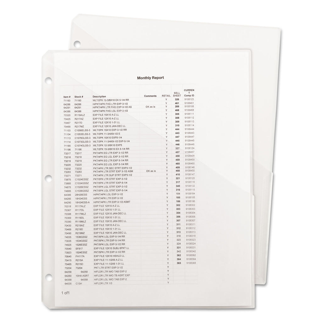 Organized Up Poly Slash Jackets, 2-Sections, Letter Size, Clear, 5/Pack - 