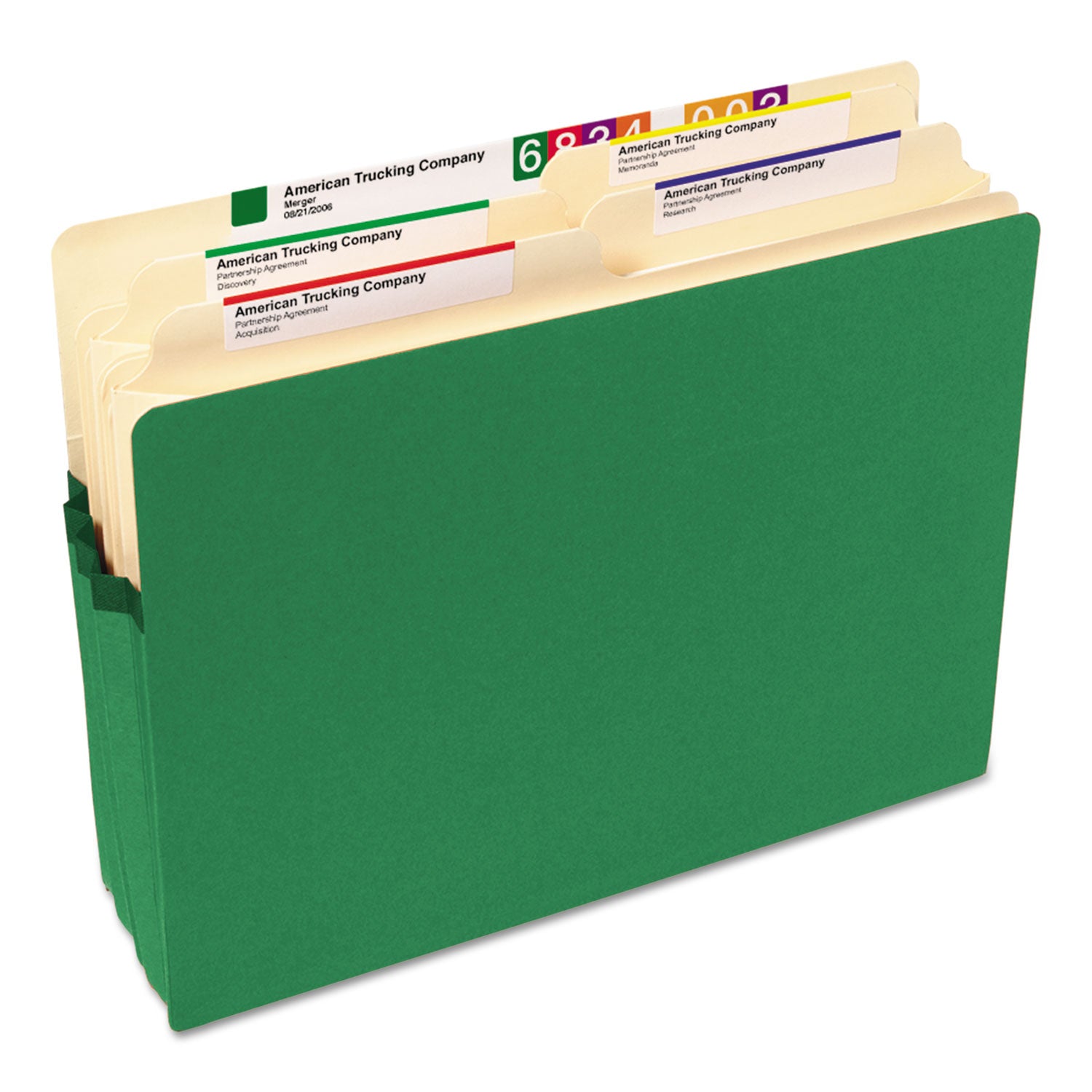 Colored File Pockets, 3.5" Expansion, Letter Size, Green - 