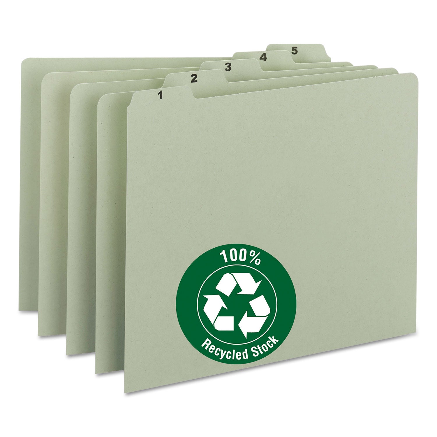 100% Recycled Daily Top Tab File Guide Set, 1/5-Cut Top Tab, 1 to 31, 8.5 x 11, Green, 31/Set - 