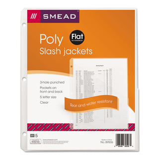 Organized Up Poly Slash Jackets, 2-Sections, Letter Size, Clear, 5/Pack - 