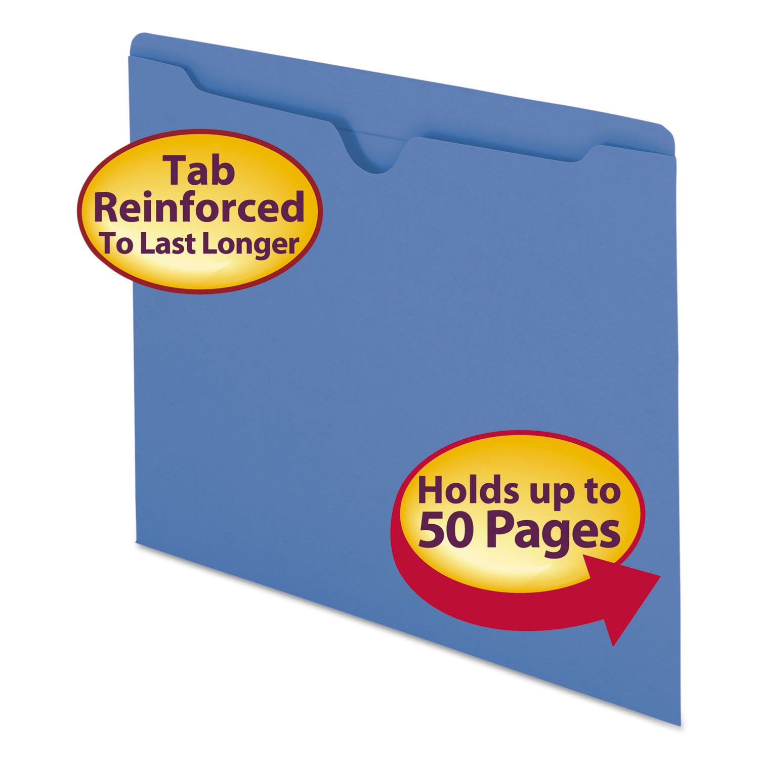 Colored File Jackets with Reinforced Double-Ply Tab, Straight Tab, Letter Size, Blue, 100/Box - 