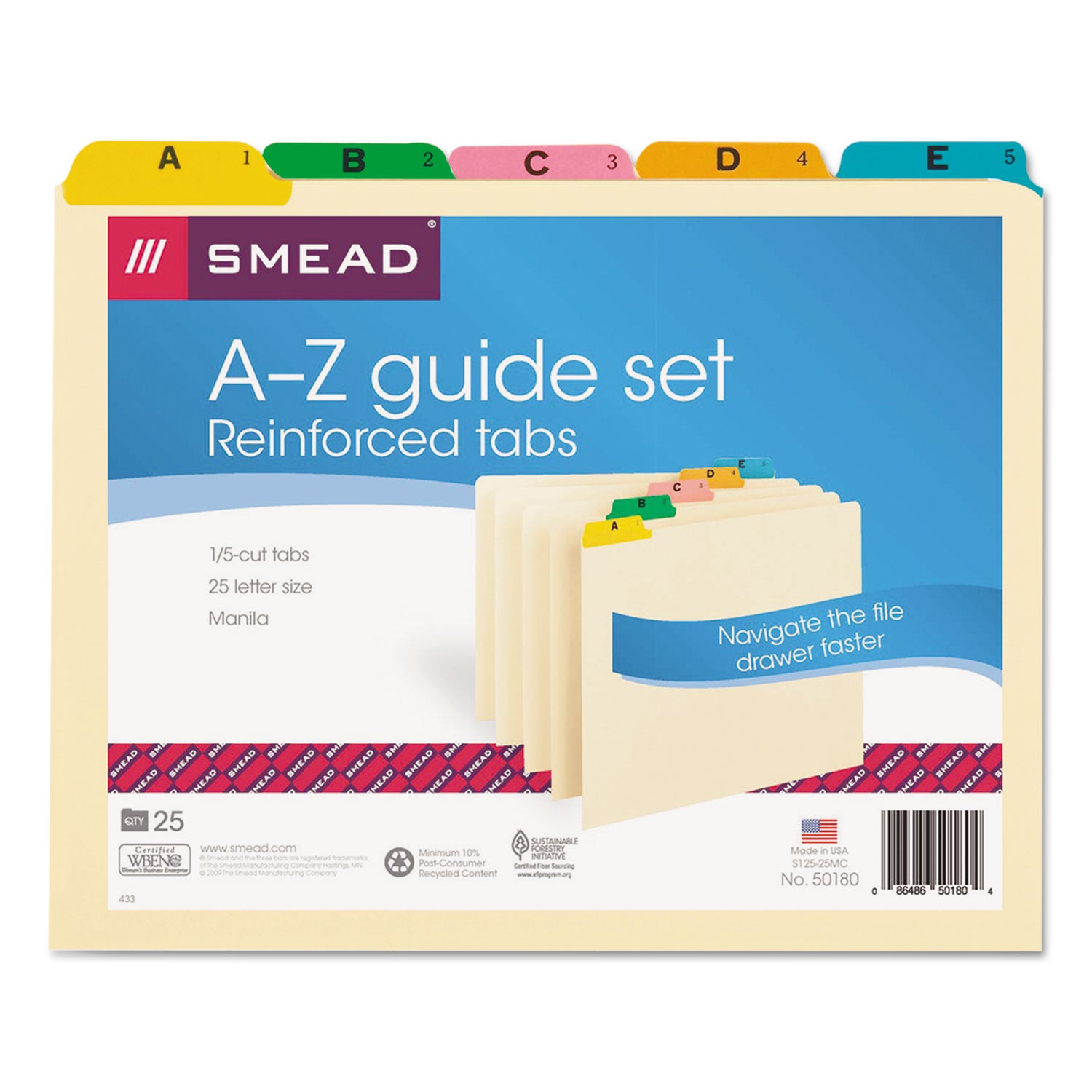 Alphabetic Top Tab Indexed File Guide Set, 1/5-Cut Top Tab, A to Z, 8.5 x 11, Manila, 25/Set - 