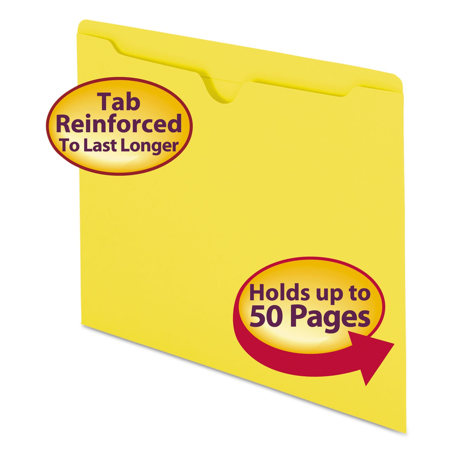 Colored File Jackets with Reinforced Double-Ply Tab, Straight Tab, Letter Size, Yellow, 100/Box - 