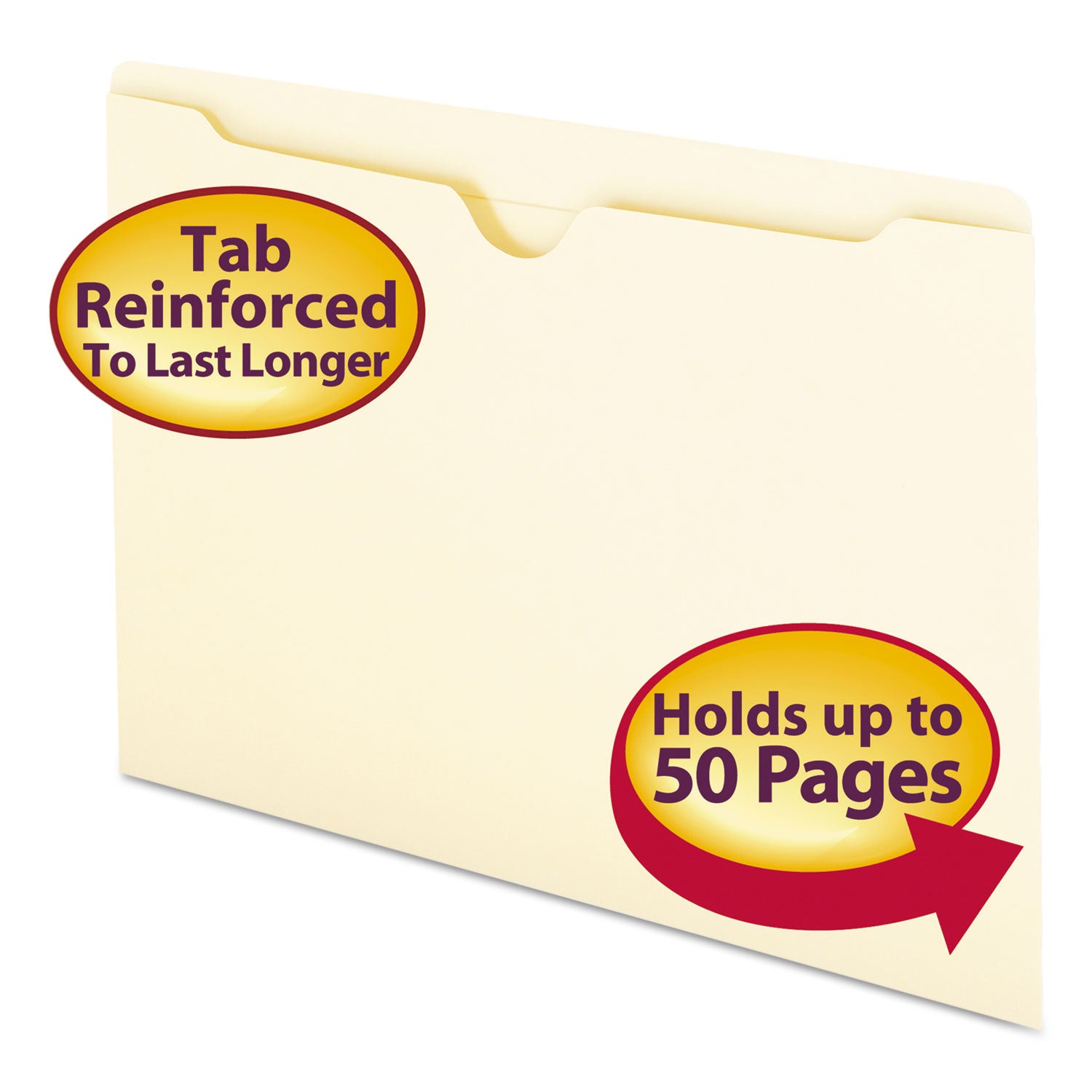 Manila File Jackets, 2-Ply Straight Tab, Legal Size, Manila, 100/Box - 