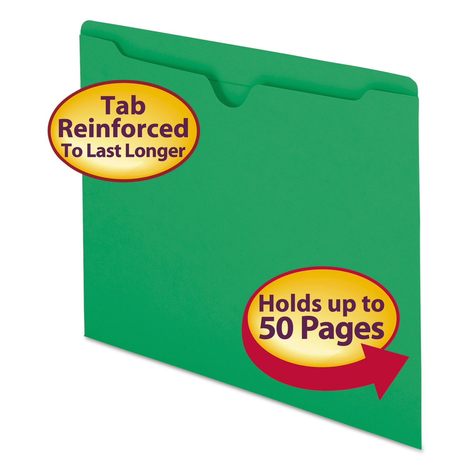 Colored File Jackets with Reinforced Double-Ply Tab, Straight Tab, Letter Size, Green, 100/Box - 