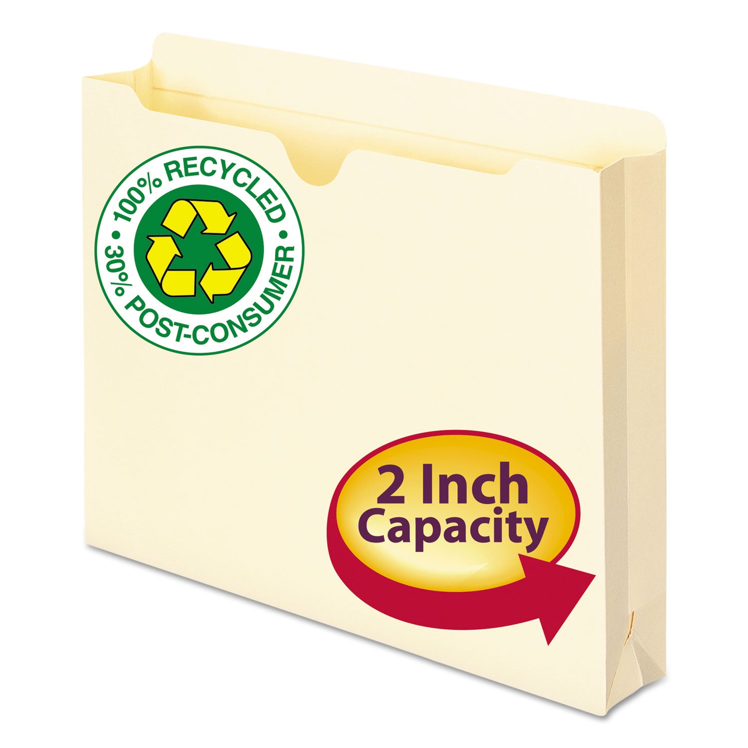100% Recycled Top Tab File Jackets, Straight Tab, Letter Size, Manila, 50/Box - 