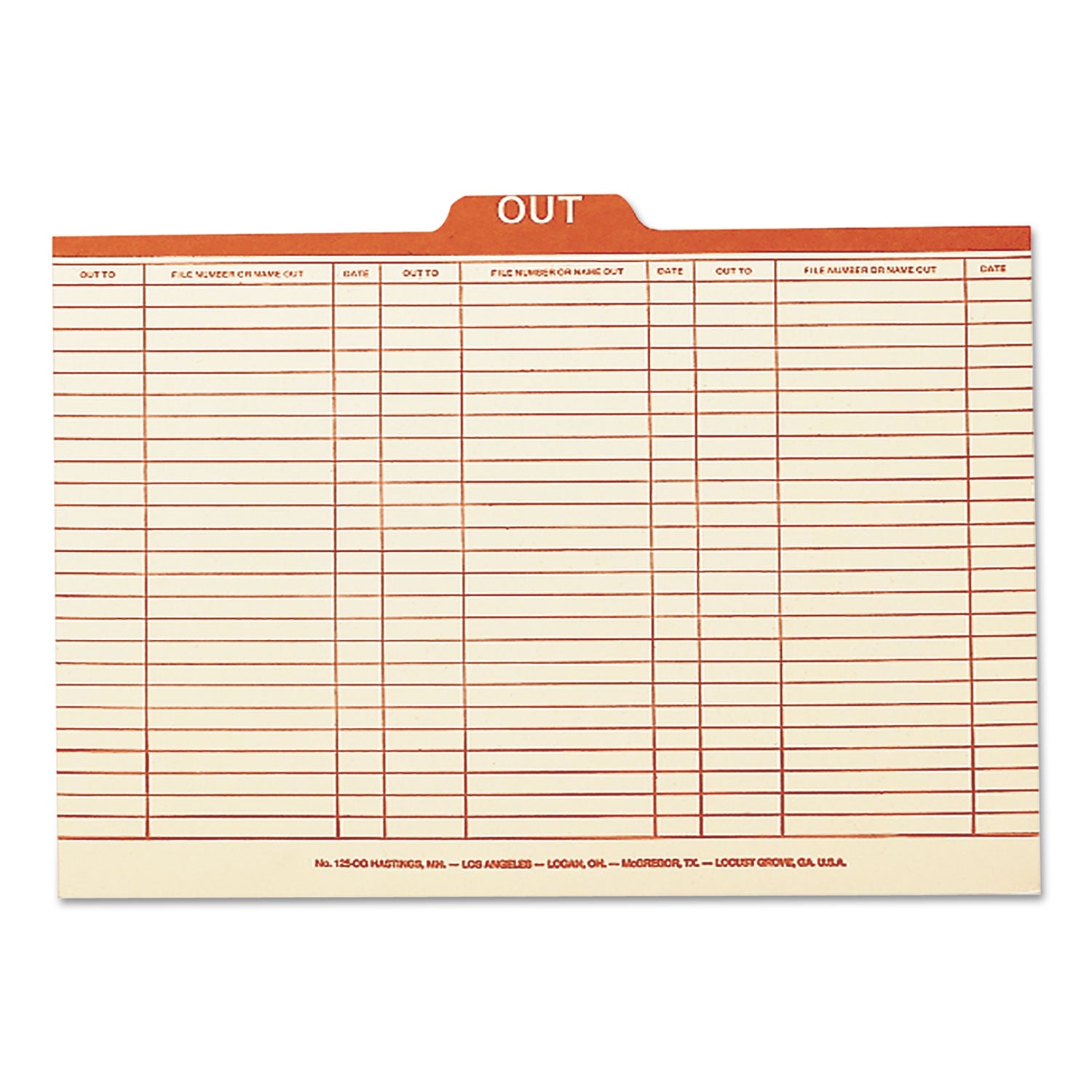 Manila Out Guides, Printed Form Style, 1/5-Cut Top Tab, Out, 8.5 X 14, Manila, 100/box - 