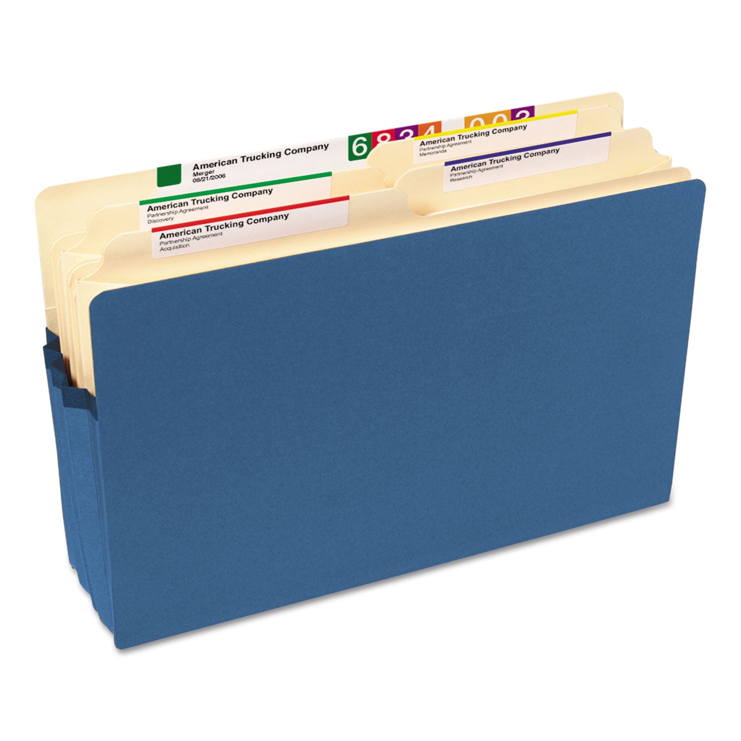 Colored File Pockets, 3.5" Expansion, Legal Size, Blue - 