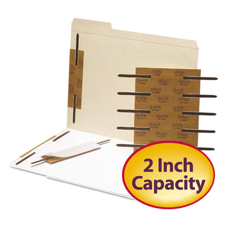 Reinforced Self-Adhesive Two-Prong Fastener Base and Compressor Sets, 2" Capacity, 2.75" Center to Center, Brown, 100/Box - 