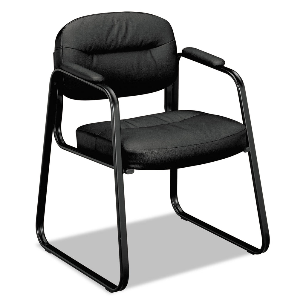 HVL653 SofThread Bonded Leather Guest Chair, 22.25" x 23" x 32", Black Seat, Black Back, Black Base - 