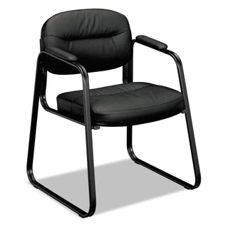 HVL653 SofThread Bonded Leather Guest Chair, 22.25" x 23" x 32", Black Seat, Black Back, Black Base - 