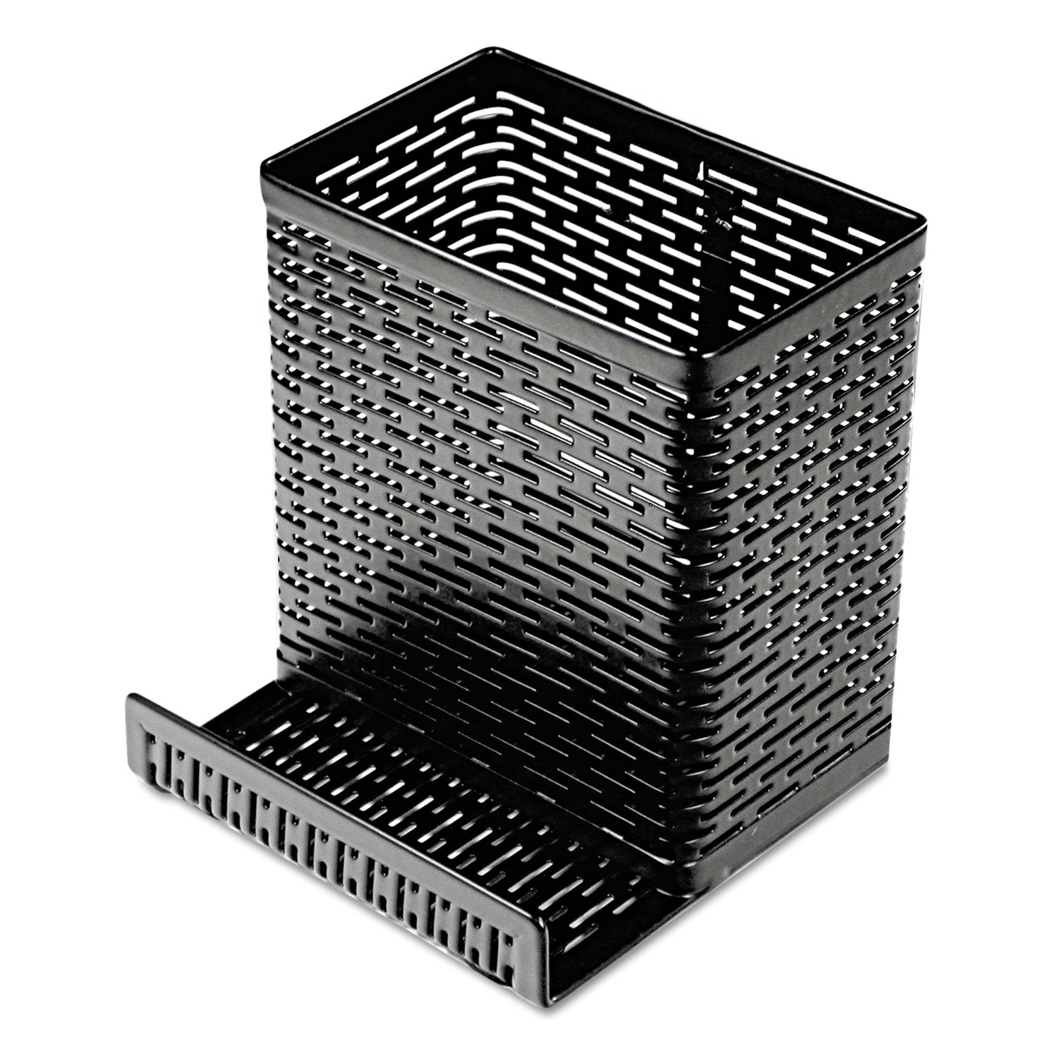 Urban Collection Punched Metal Pencil Cup/Cell Phone Stand, Perforated Steel, 3.5 x 3.5, Black - 