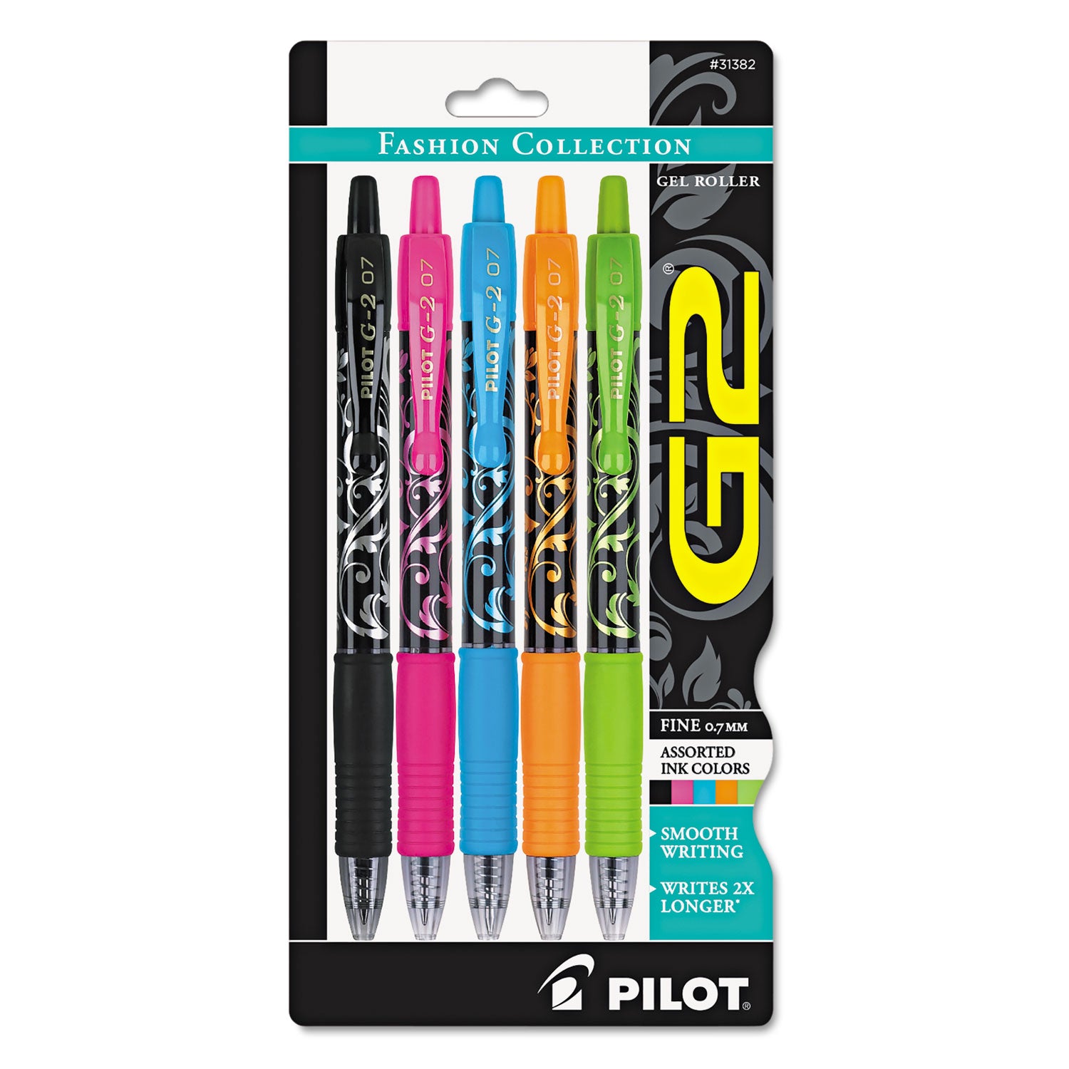 G2 Fashion Premium Gel Pen, Retractable, Fine 0.7 mm, Assorted Ink and Barrel Colors, 5/Pack - 