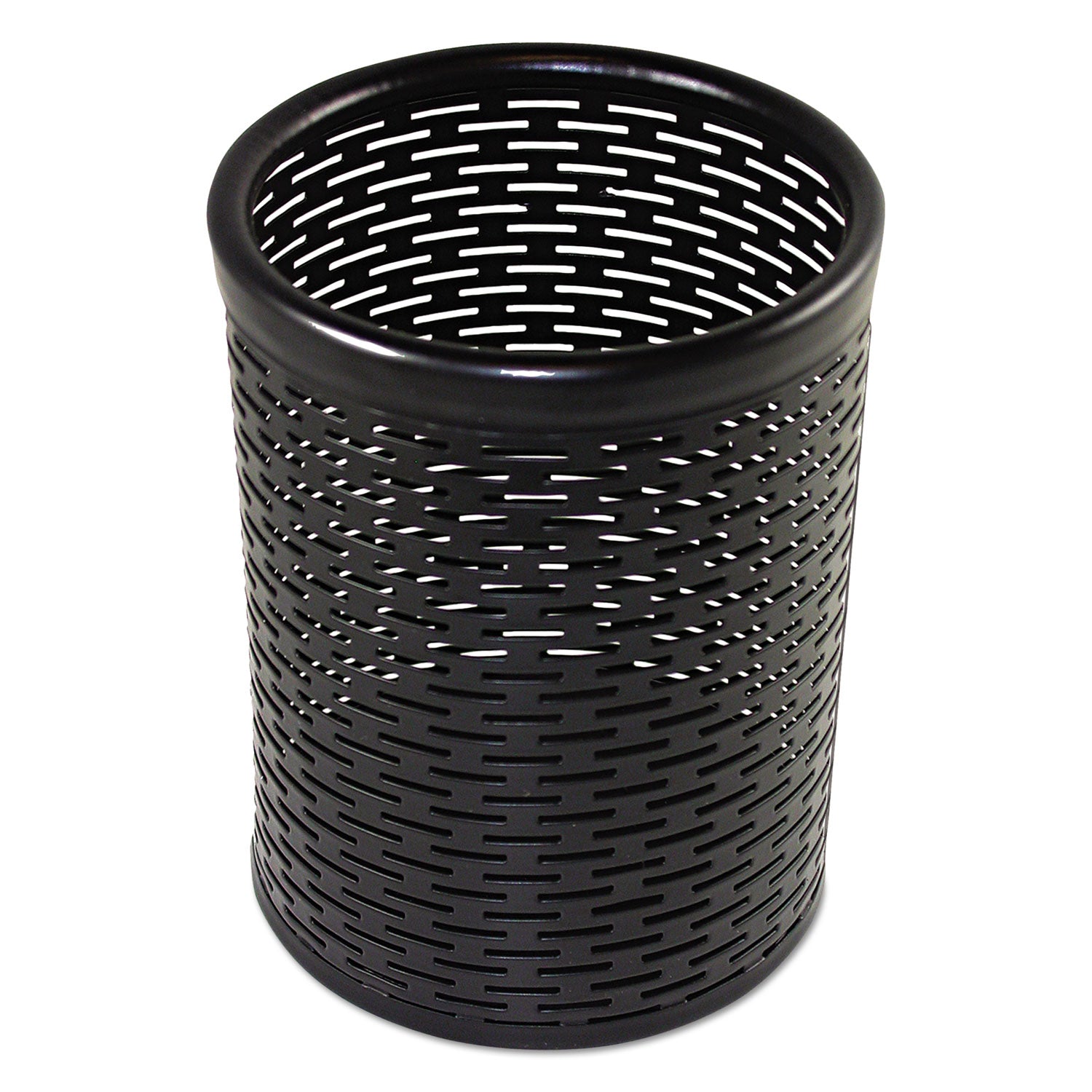 Urban Collection Punched Metal Pencil Cup, 3.5" Diameter x 4.5"h, Black - 