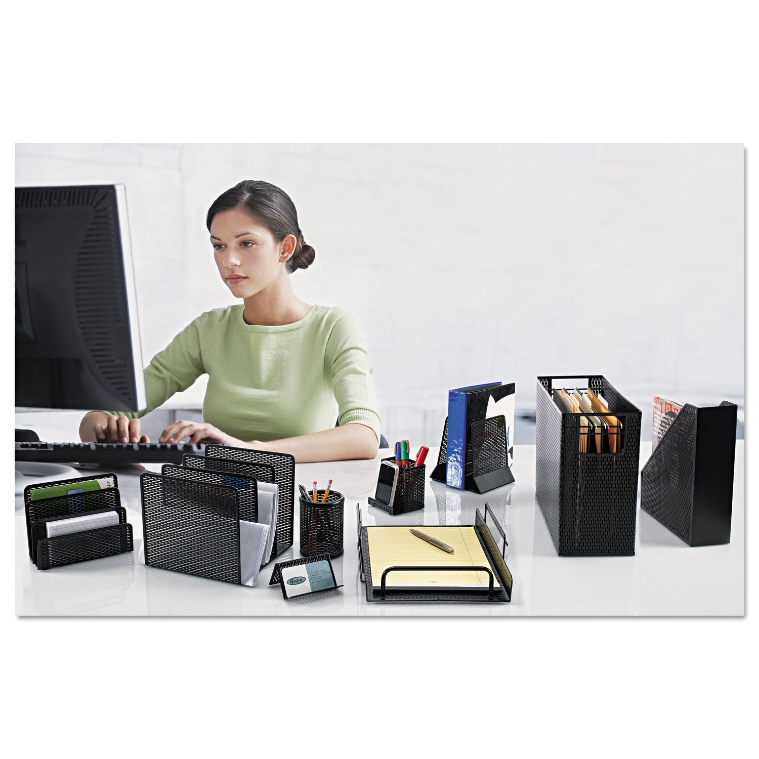 Urban Collection Punched Metal Letter Sorter, 3 Sections, DL to A6 Size Files, 6.5" x 3.25" x 5.5", Black - 