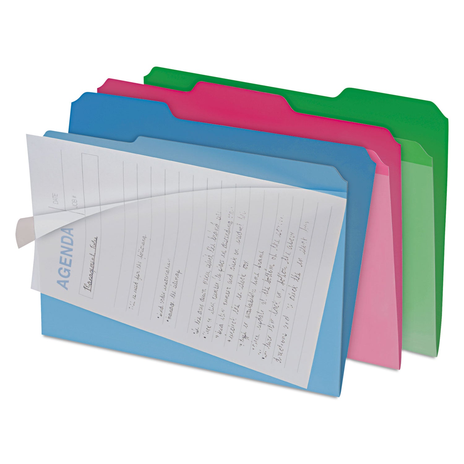 Clear View Interior File Folders, 1/3-Cut Tabs: Assorted, Letter Size, Assorted Colors, 6/Pack - 