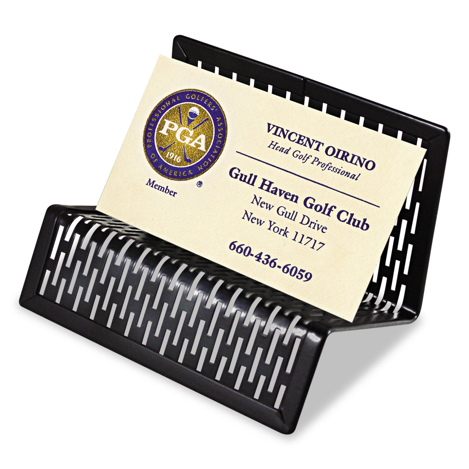 Urban Collection Punched Metal Business Card Holder, Holds 50 2 x 3.5 Cards, Perforated Steel, Black - 