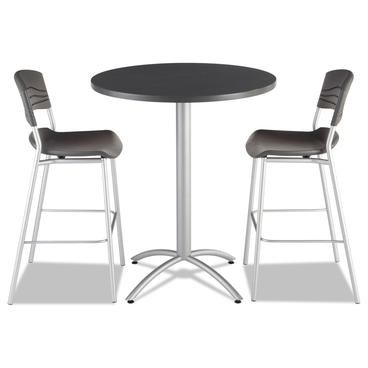 CafeWorks Table, Bistro-Height, Round, 36" x 42", Graphite Granite Top, Silver Base - 