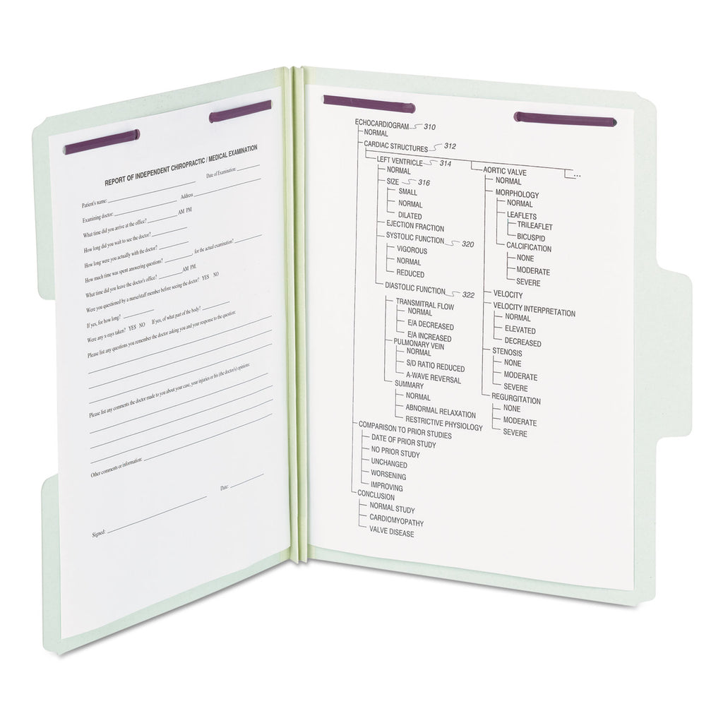 SuperTab Pressboard Fastener Folders with Two SafeSHIELD Fasteners, 2" Expansion, Letter Size, Gray-Green, 25/Box - 