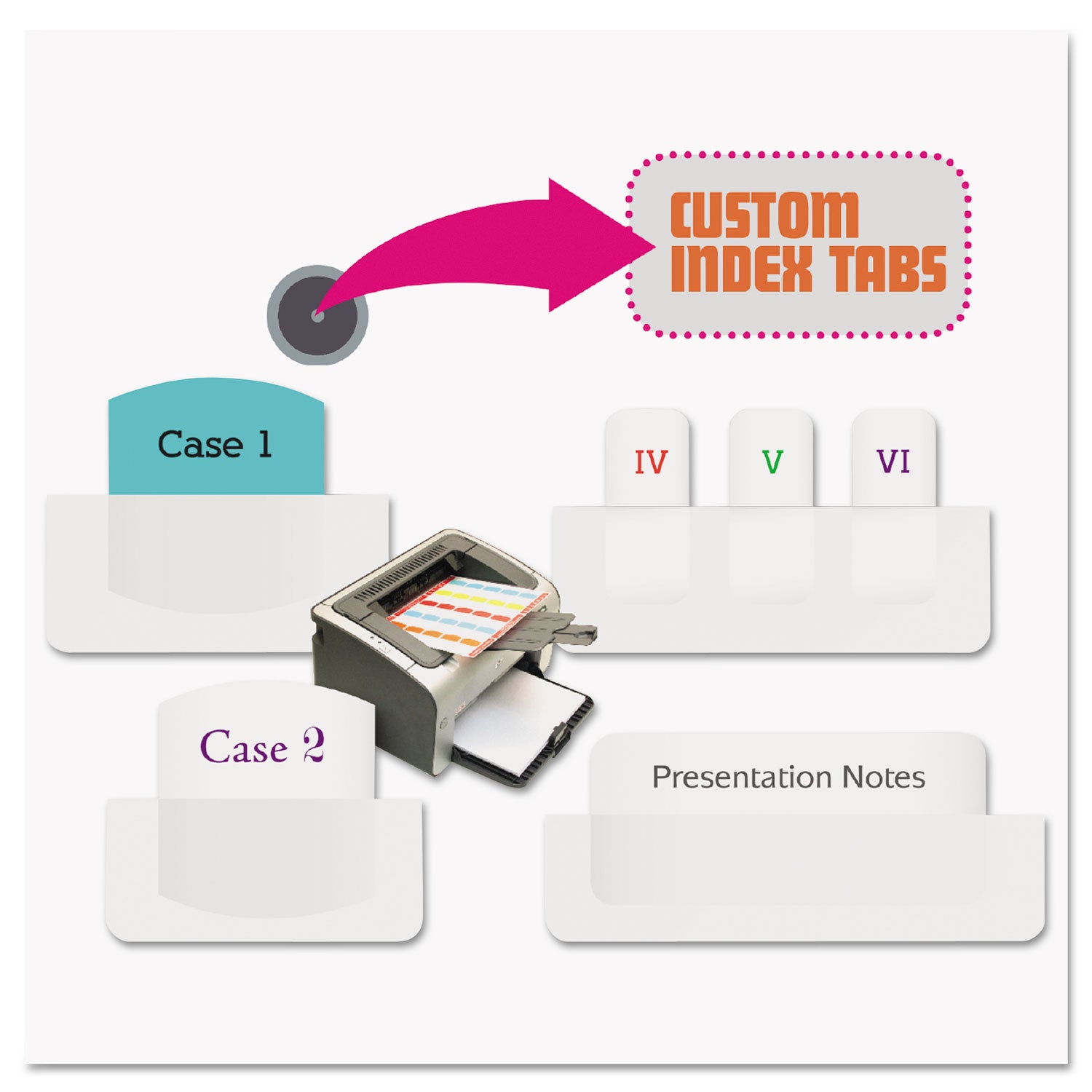 Laser Printable Index Tabs, 1/12-Cut, White, 0.44" Wide, 180/Pack - 