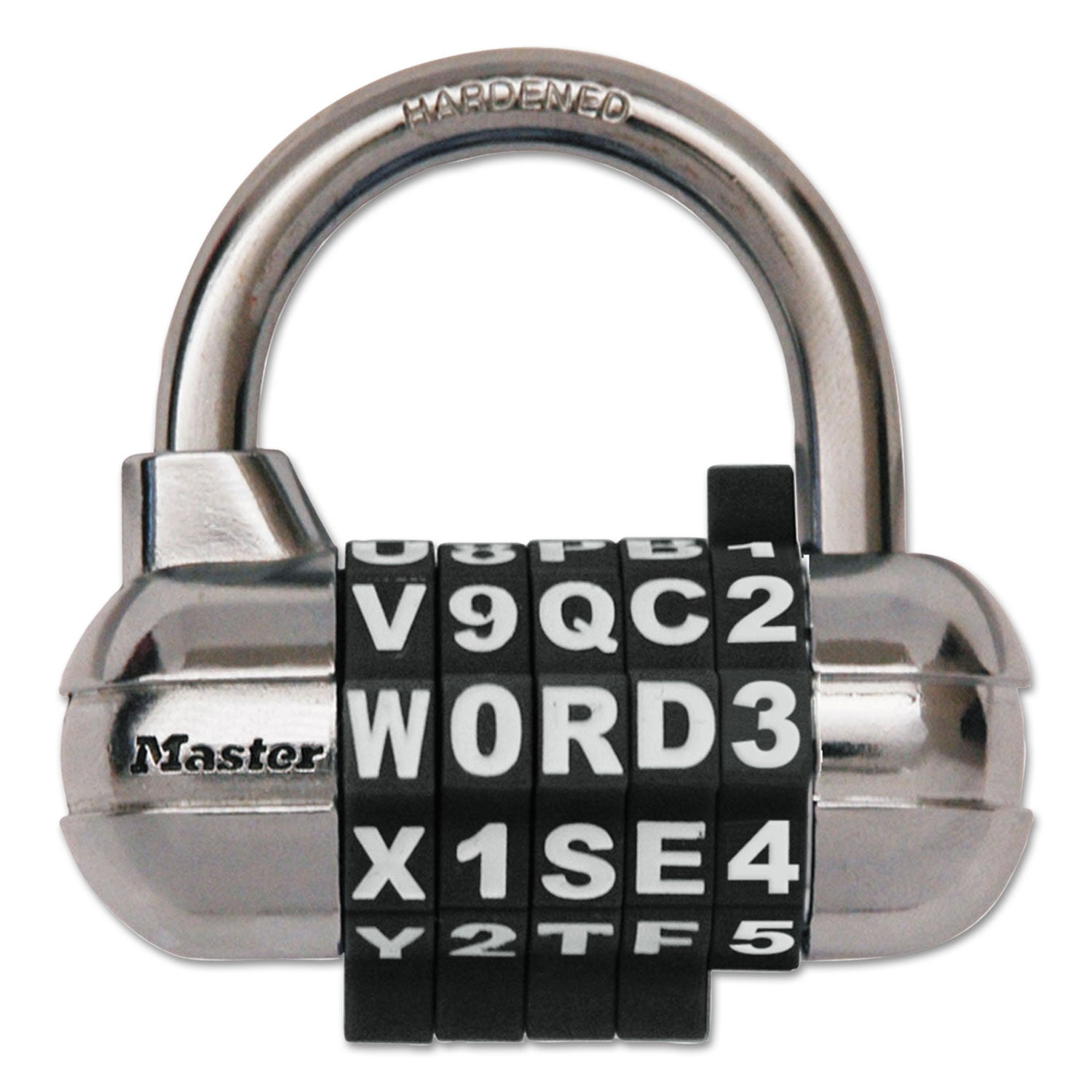 Password Plus Combination Lock, Hardened Steel Shackle, 2.5" Wide, Chrome/Assorted - 4