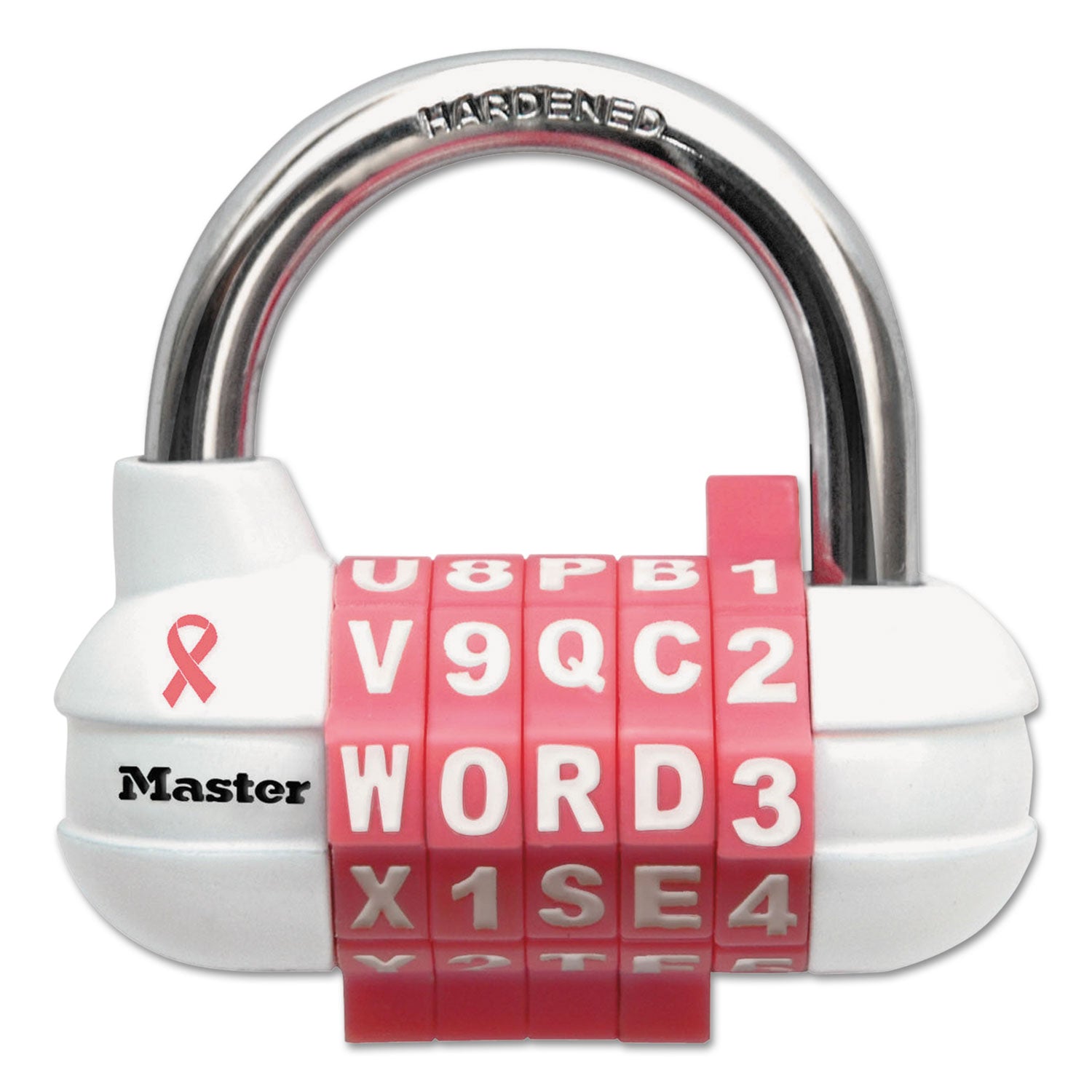 Password Plus Combination Lock, Hardened Steel Shackle, 2.5" Wide, Chrome/Assorted - 