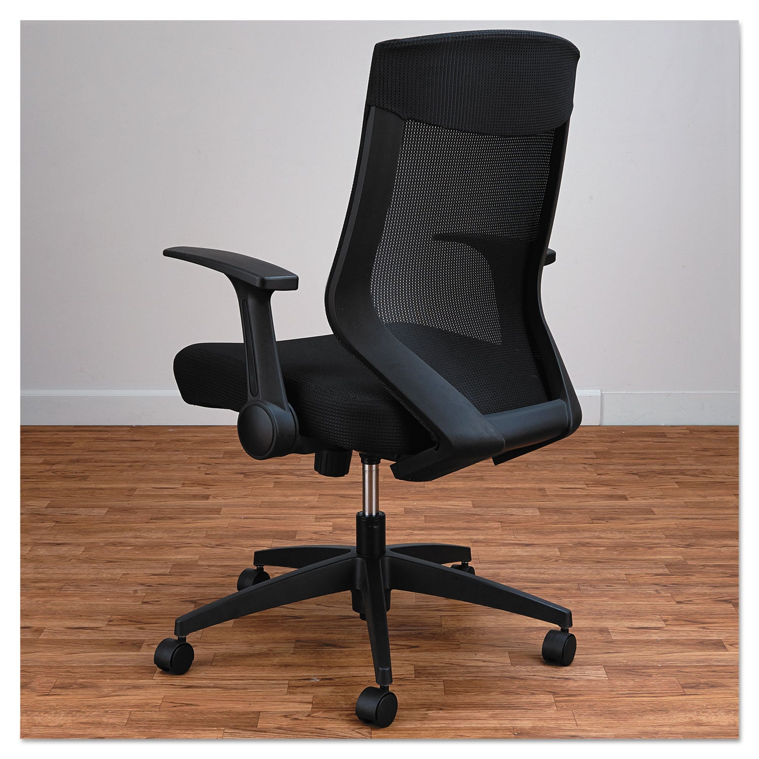 Alera EB-K Series Synchro Mid-Back Flip-Arm Mesh Chair, Supports Up to 275 lb, 18.5 to 22.04" Seat Height, Black - 