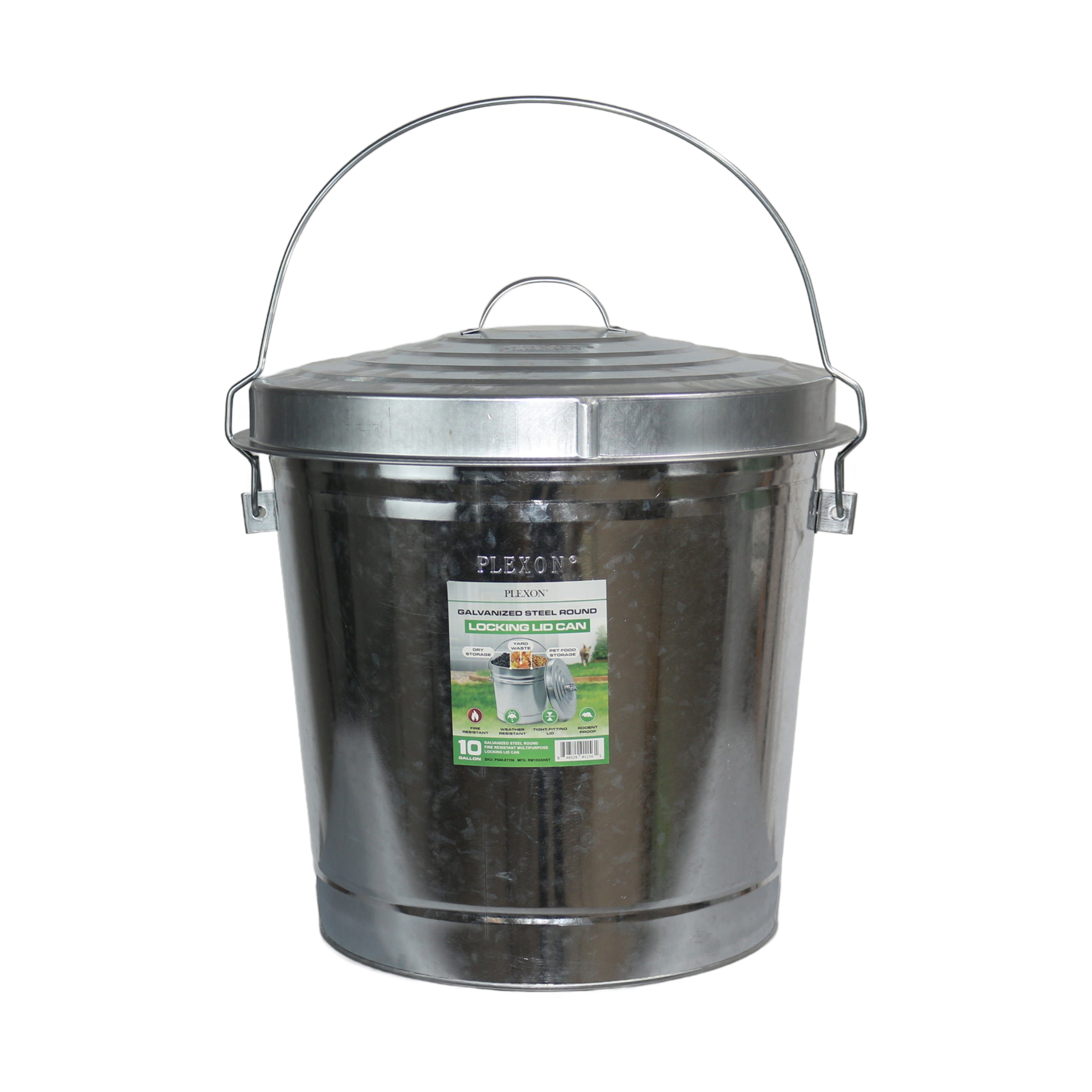 10-Gallon Galvanized Steel Round Fire Resistant Trash Can with Lid