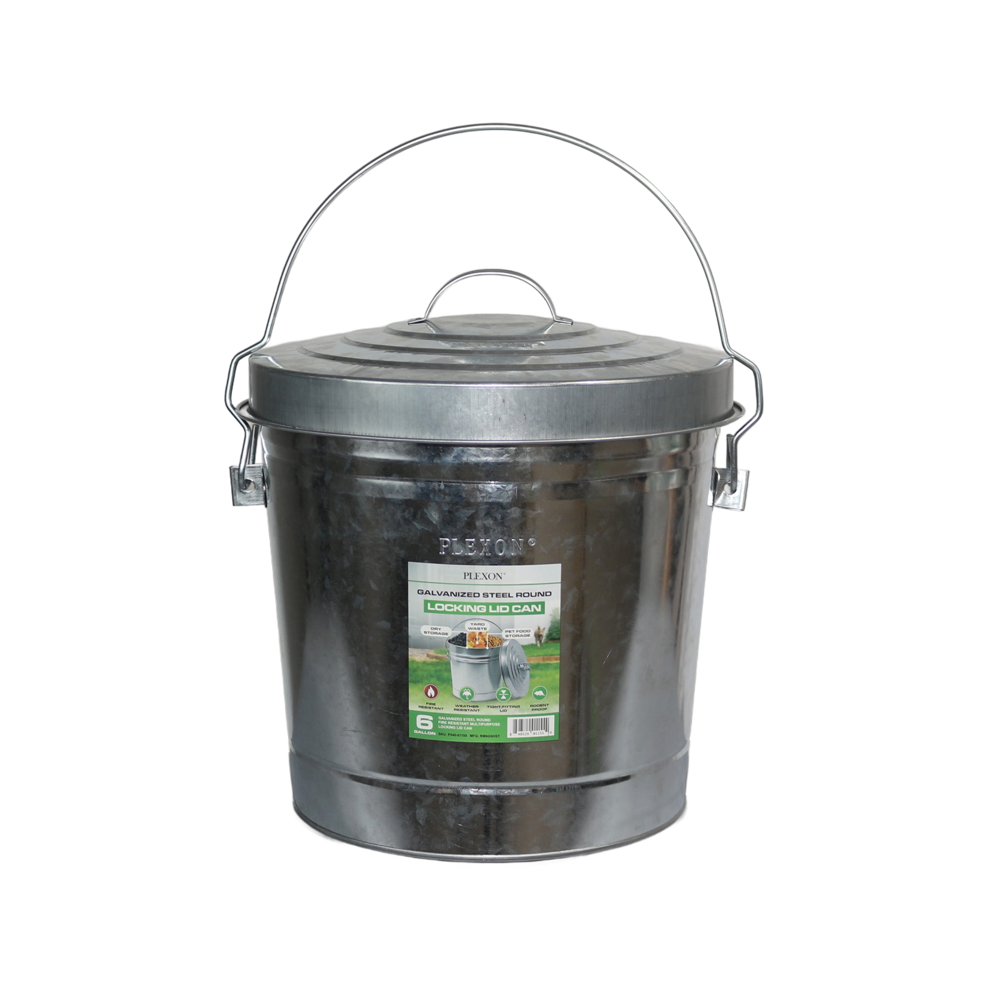 6-Gallon Galvanized Steel Round Fire Resistant Trash Can with Lid