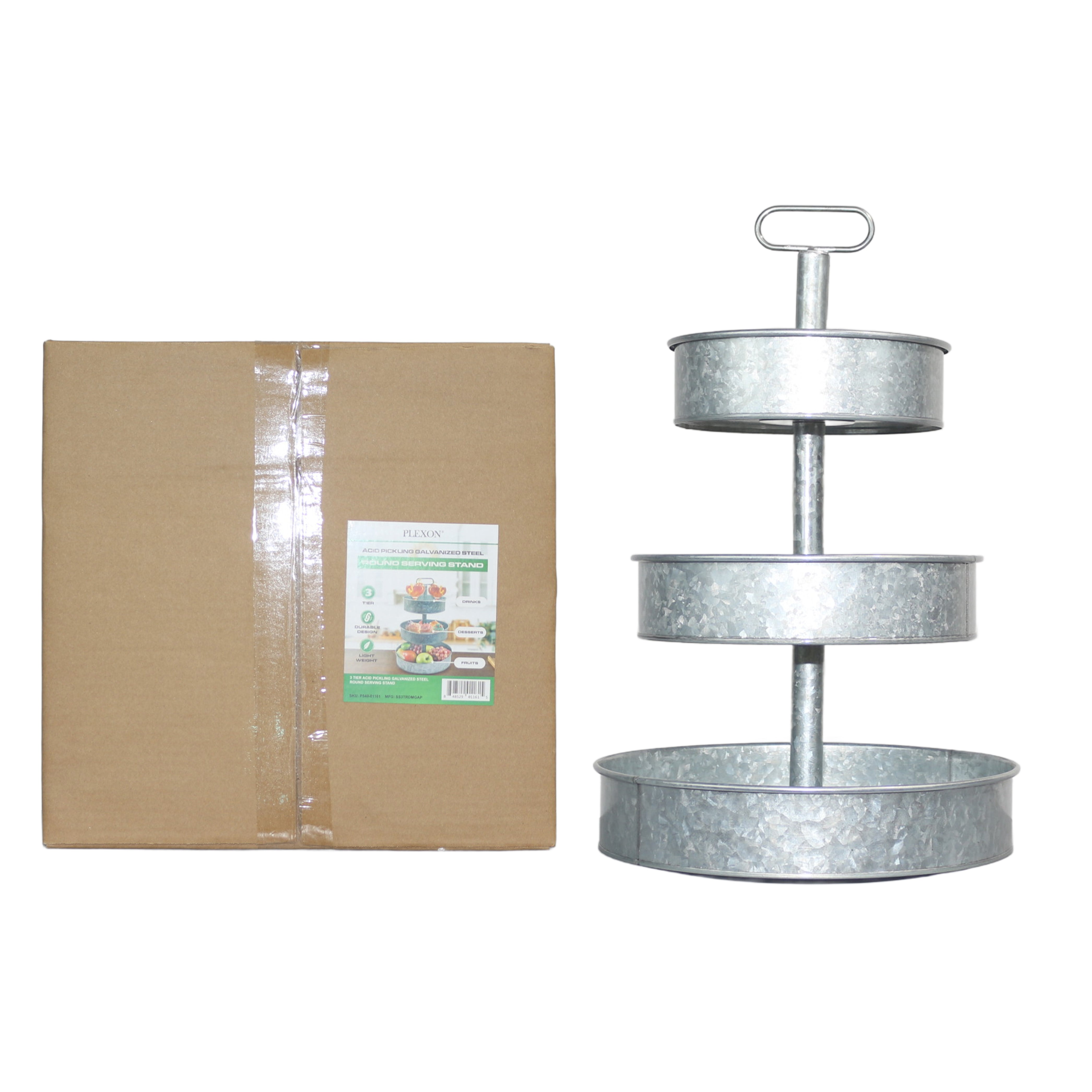 3 Tier Galvanized Metal Round Serving Tray