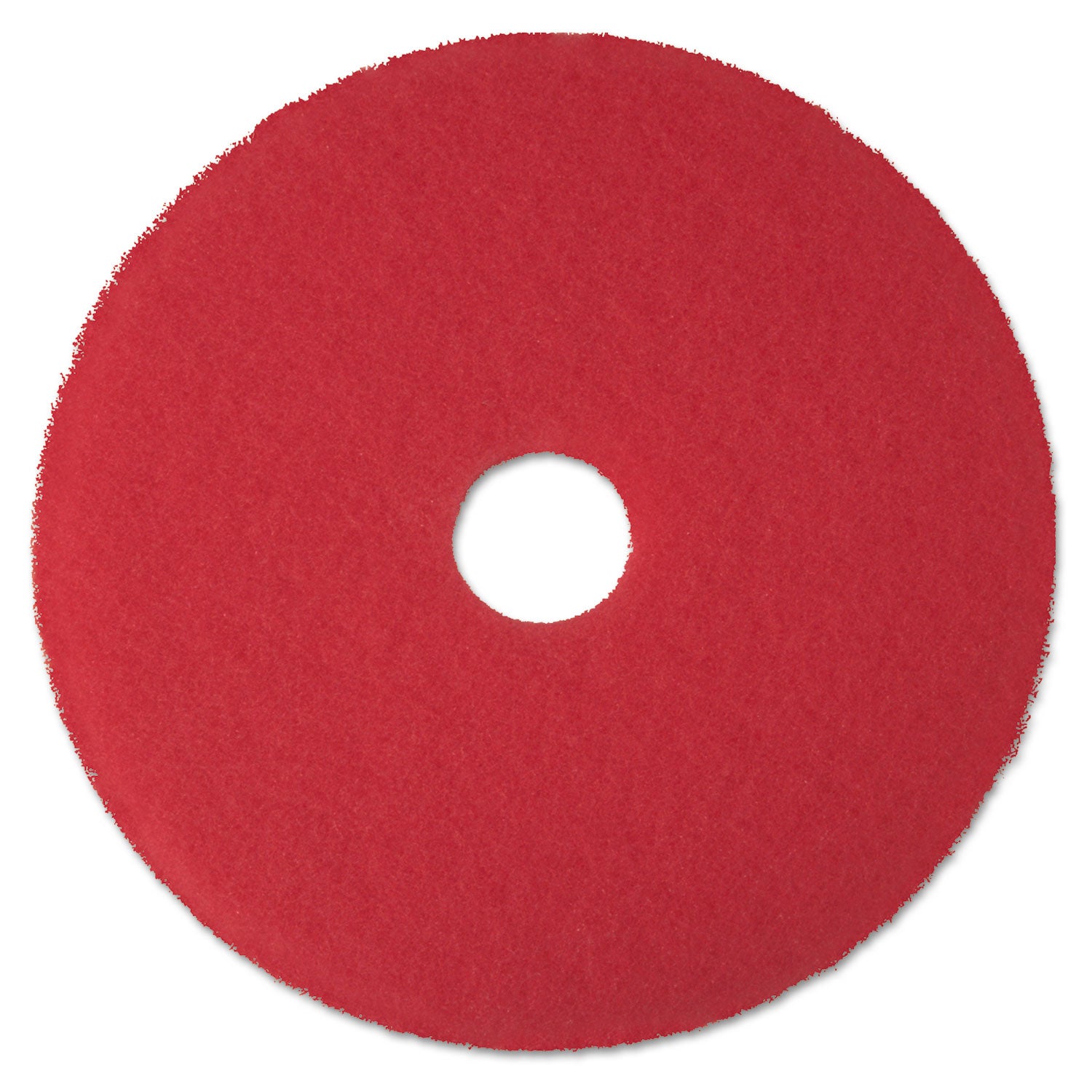 3M Red Buffer Pads - 5/Carton - Round x 17" Diameter - Buffing, Floor, Polishing, Cleaning - 175 rpm to 600 rpm Speed Supported - Textured, Adhesive, Durable, Scuff Mark Remover, Abrasive - Polyester Fiber - Red - 1