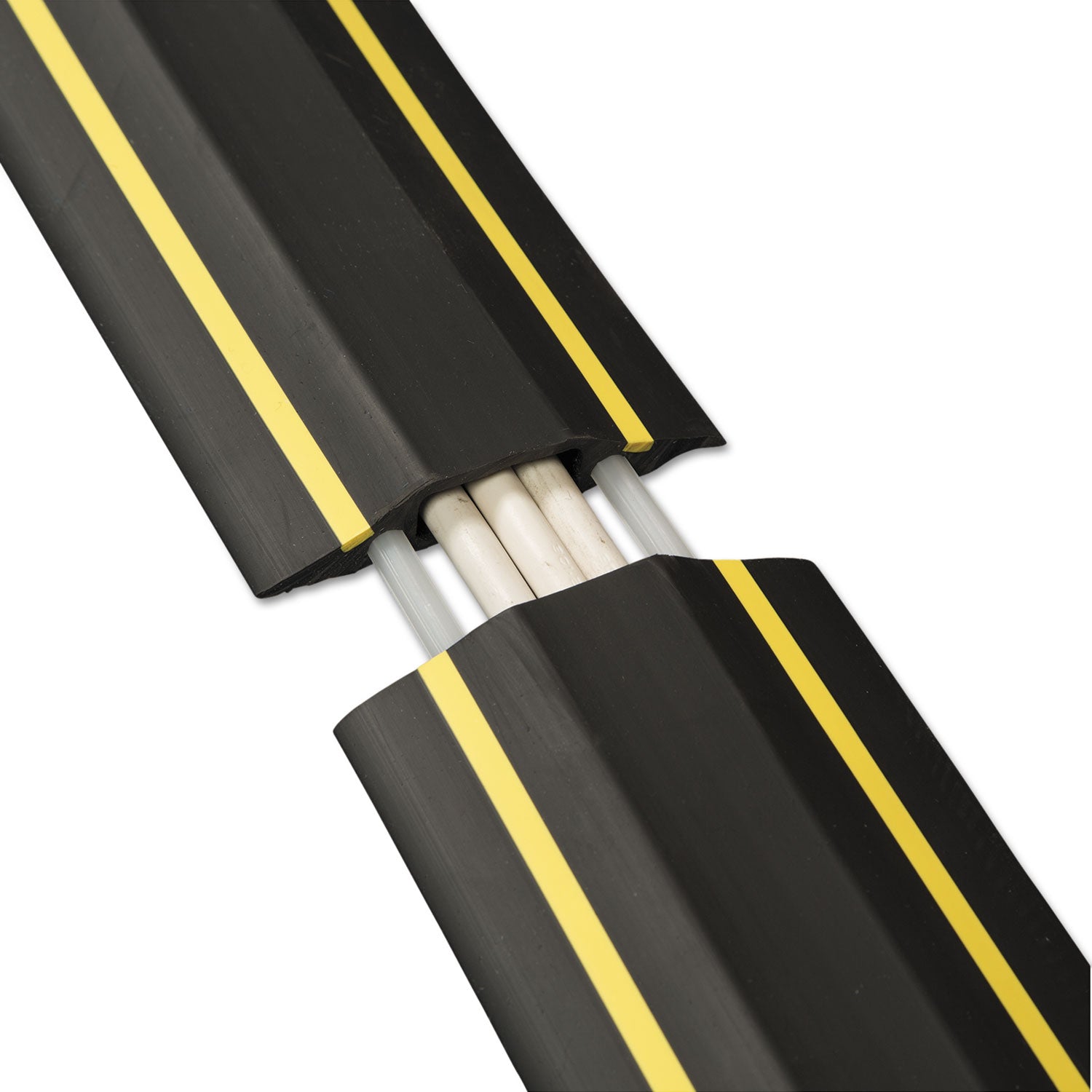 Medium-Duty Floor Cable Cover, 3.25 x 0.5 x 6 ft, Black with Yellow Stripe - 
