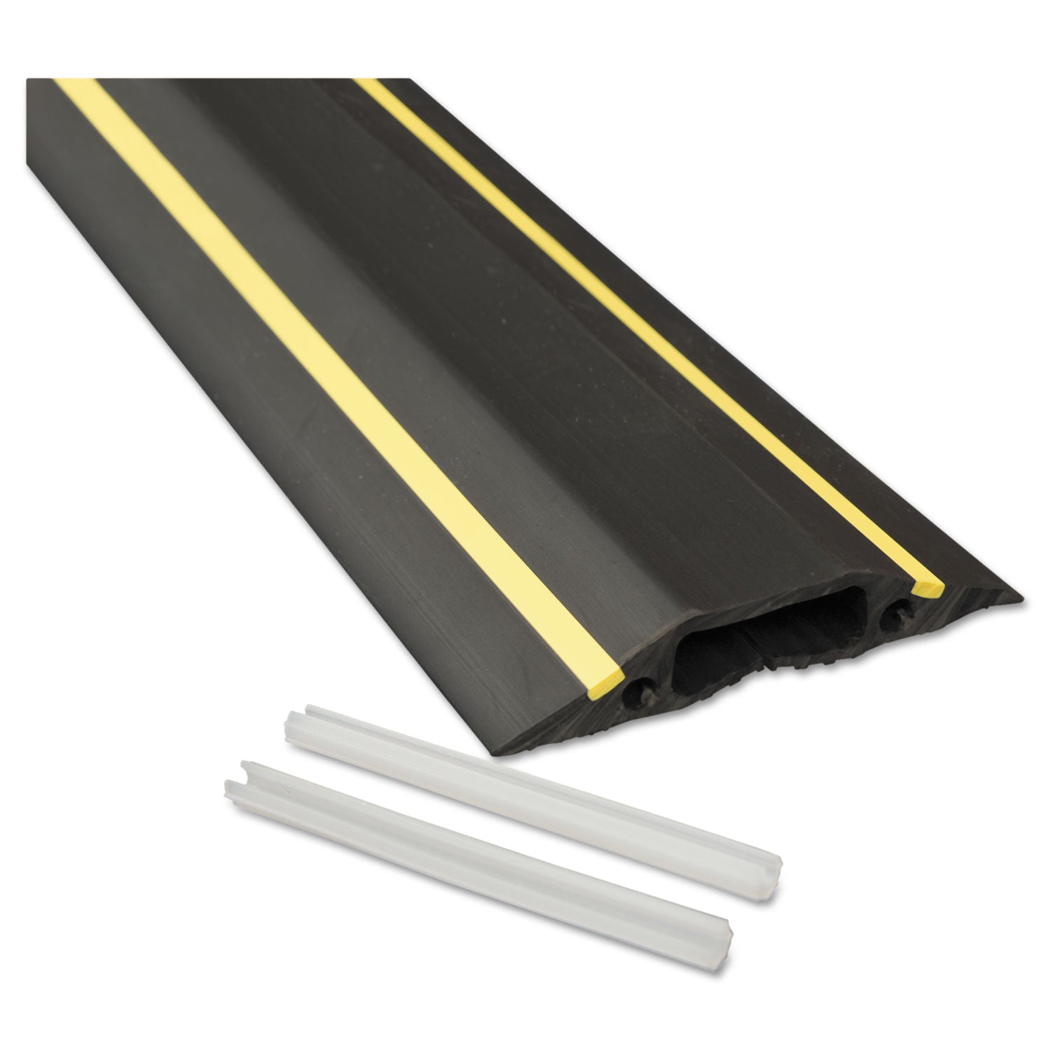 Medium-Duty Floor Cable Cover, 3.25 x 0.5 x 6 ft, Black with Yellow Stripe - 