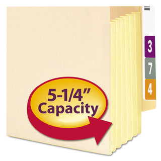 Manila End Tab File Pockets with Tyvek-Lined Gussets, 5.25" Expansion, Legal Size, Manila, 10/Box