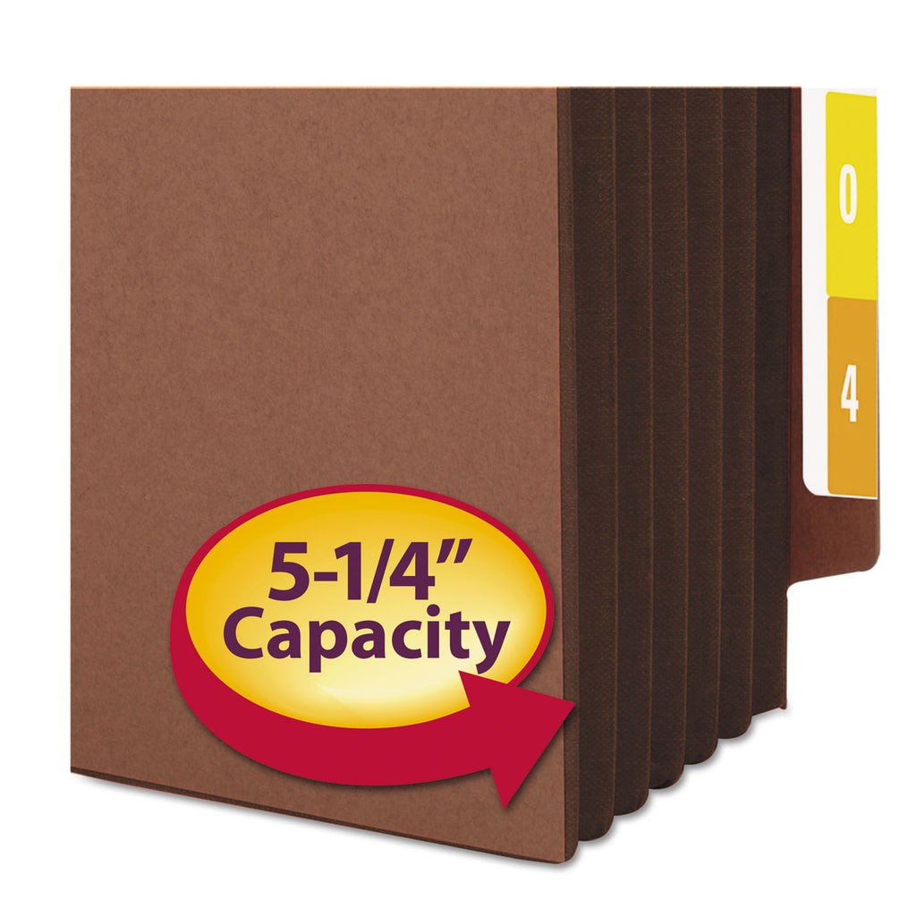 Redrope Drop-Front End Tab File Pockets, Fully Lined Colored Gussets, 5.25" Expansion, Letter Size, Redrope/Brown, 10/Box - 