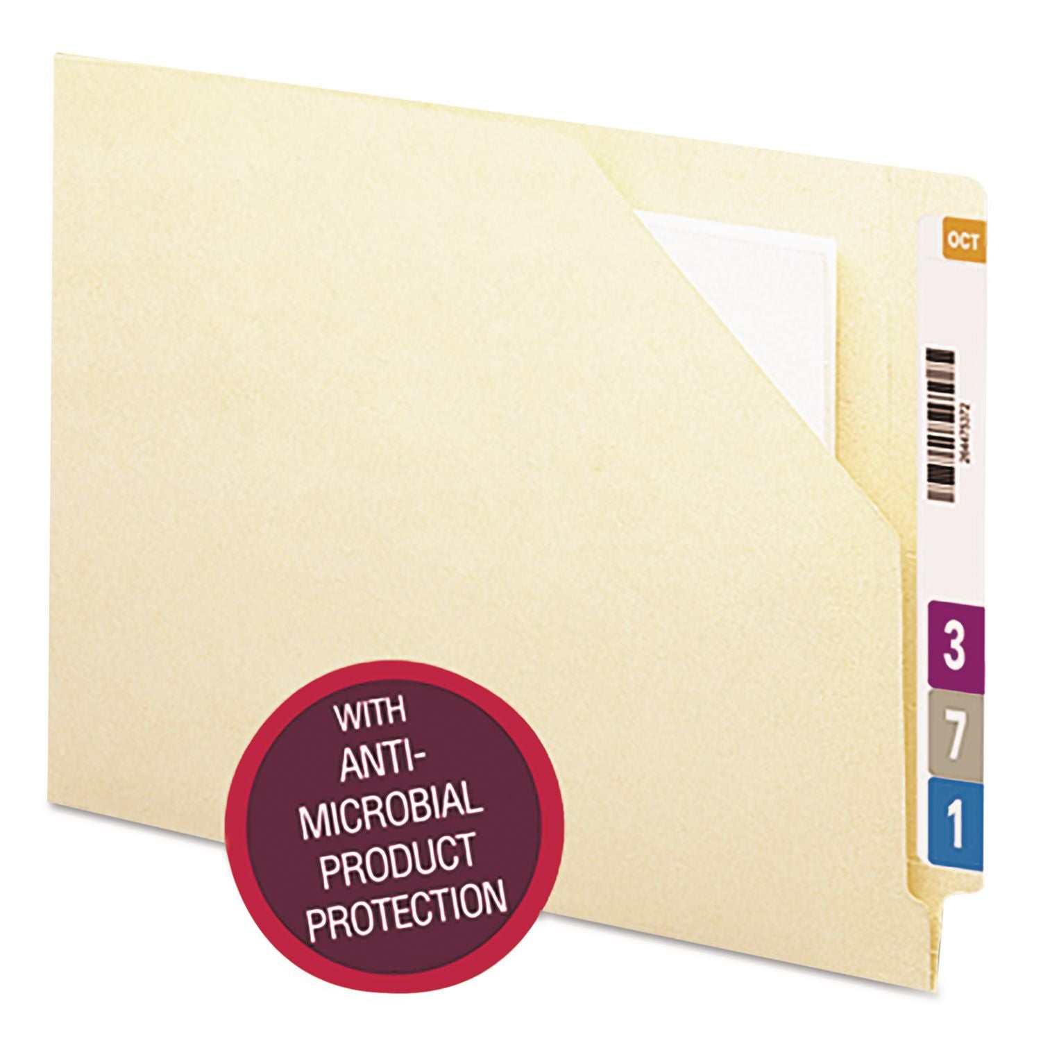 End Tab File Jacket with Antimicrobial Product Protection, Shelf-Master Reinforced Straight Tab, Letter Size, Manila, 100/Box