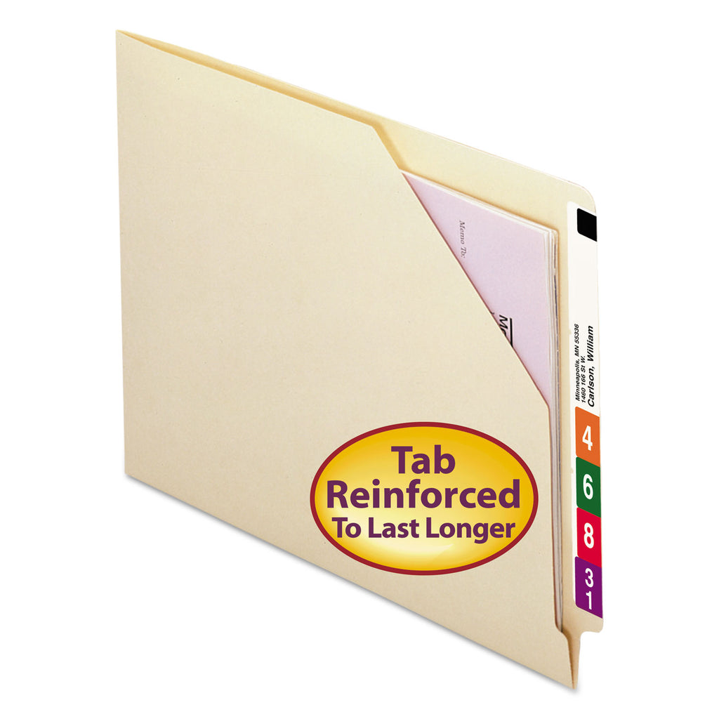 End Tab Jackets with Reinforced Tabs, Straight Tab, Letter Size, 11-pt Manila, 100/Box - 