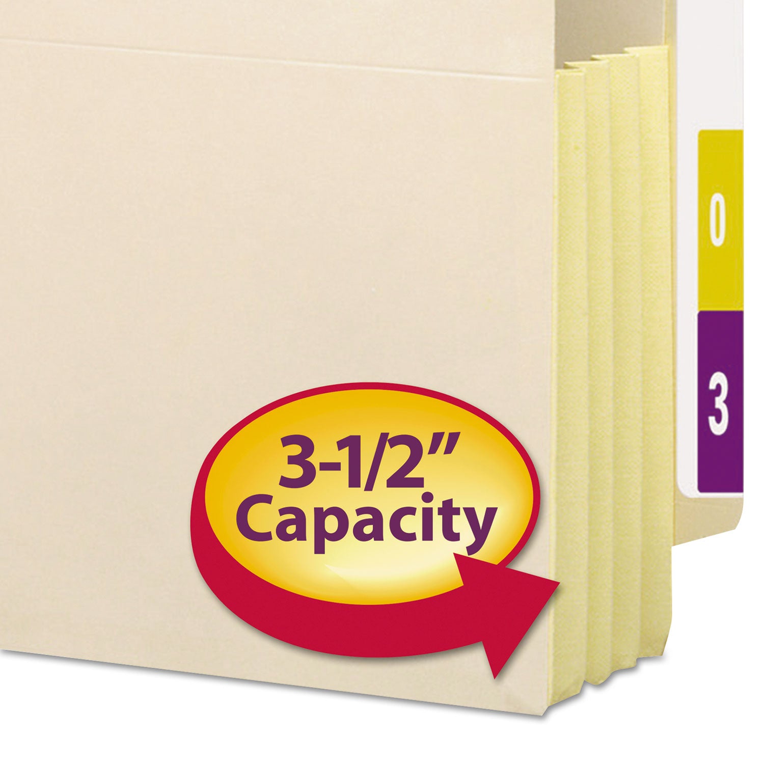 Manila End Tab File Pockets with Tyvek-Lined Gussets, 3.5" Expansion, Legal Size, Manila, 10/Box