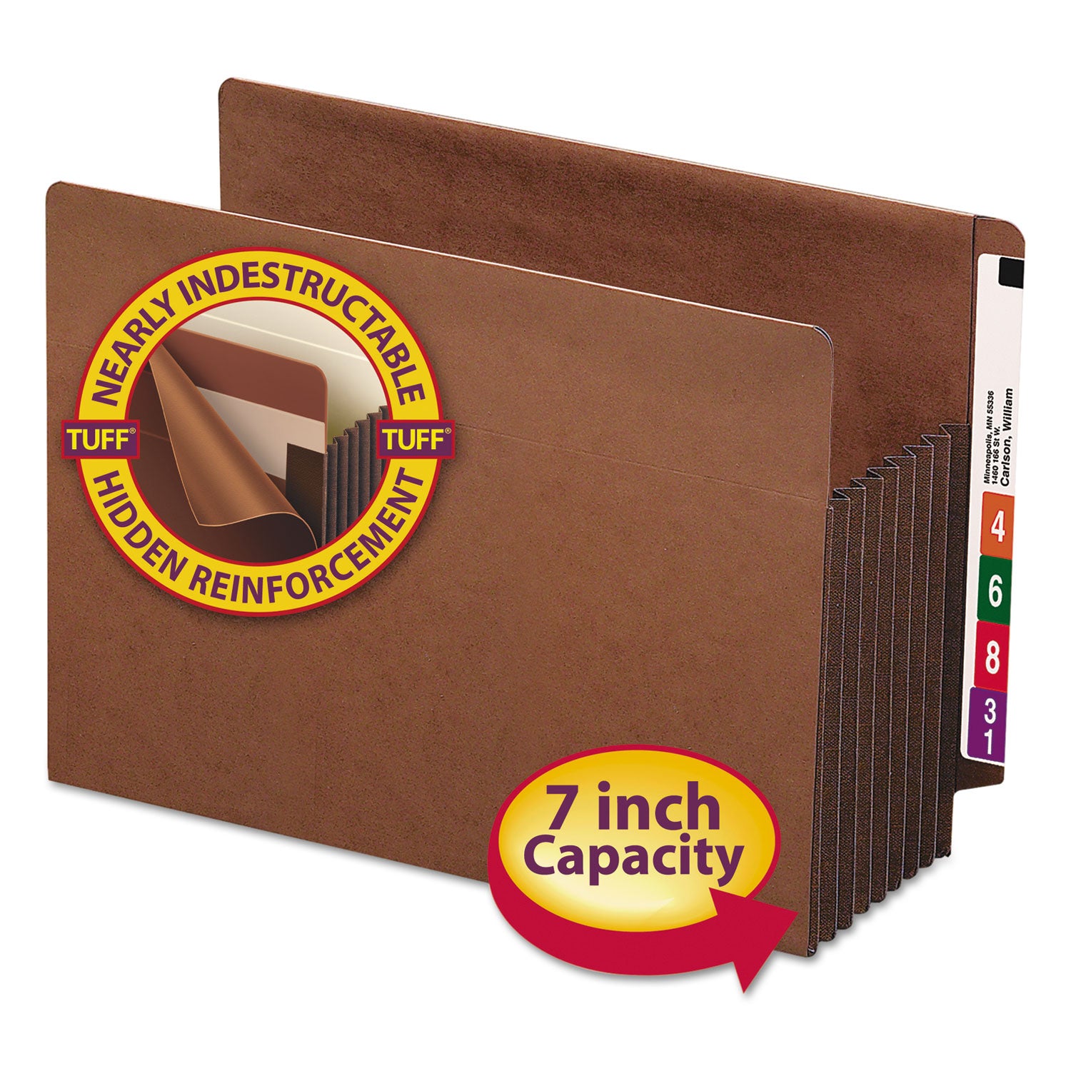 Heavy-Duty Redrope End Tab TUFF Pockets, 7" Expansion, Letter Size, Redrope, 5/Box - 