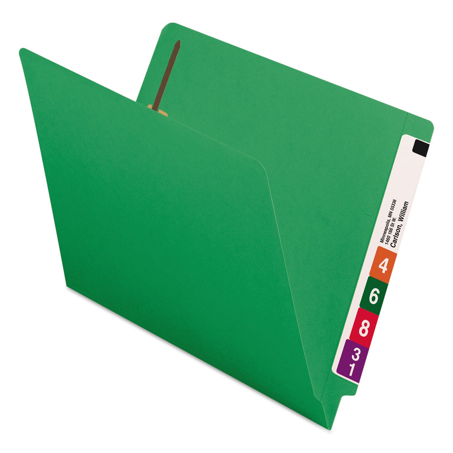 Heavyweight Colored End Tab Fastener Folders, 0.75" Expansion, 2 Fasteners, Letter Size, Green Exterior, 50/Box - 