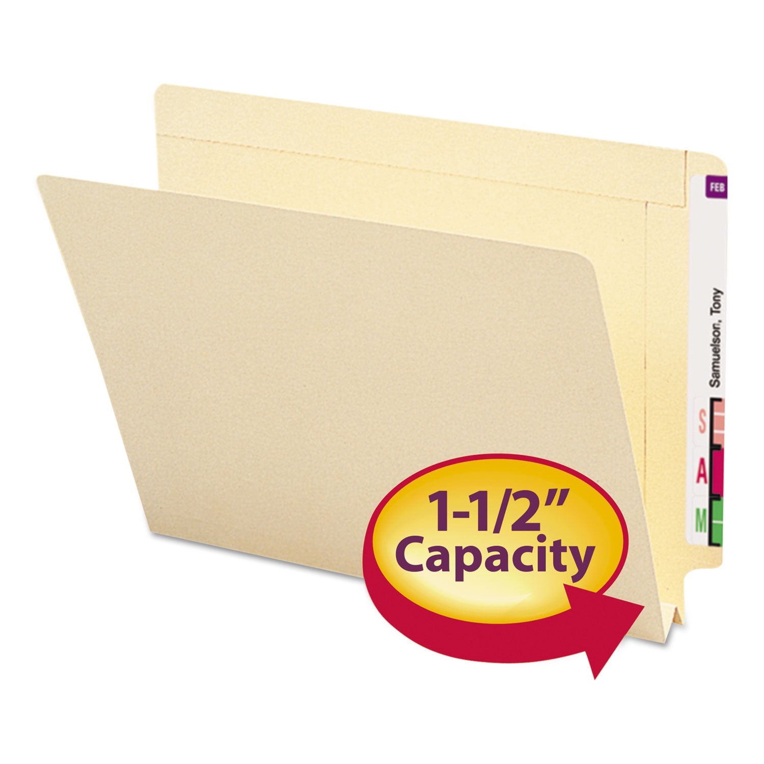 Heavyweight Manila End Tab Expansion Folders, Straight Tabs, Letter Size, 1.5" Expansion, 50/Box - 